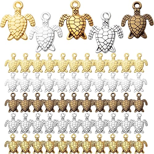 Aylifu 60 dijes de tortuga marina de aleación para bricolaje, collares, pulseras, joyas, manualidades, accesorios, 5 colores, Zinc, No es una piedra
