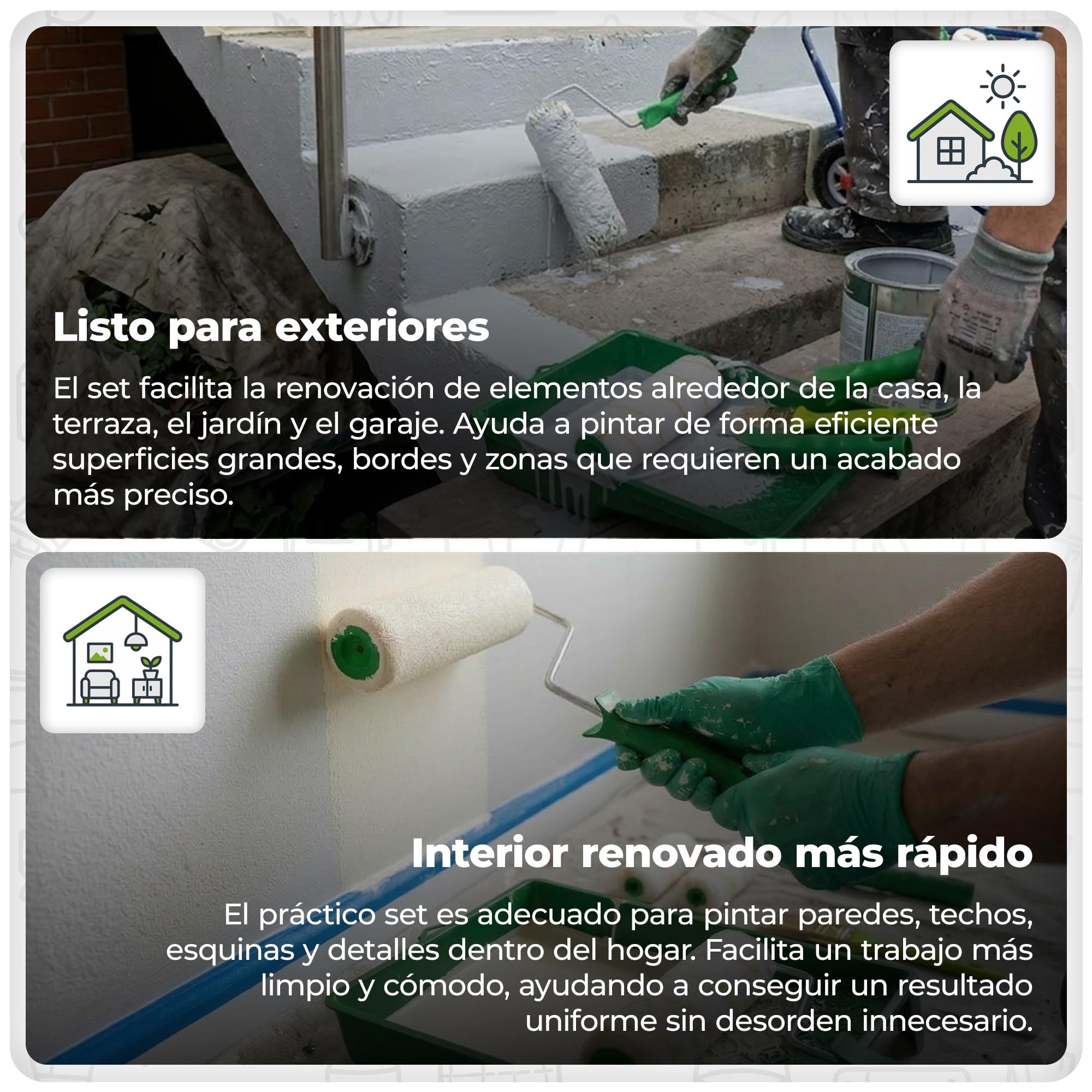 ToolSpace Set de pintura - 13 piezas - 2x rodillos de pintura, bandeja de pintura, 3x pinceles, agitador de pintura, espátula, cinta adhesiva y lámina - Set de pintura completo