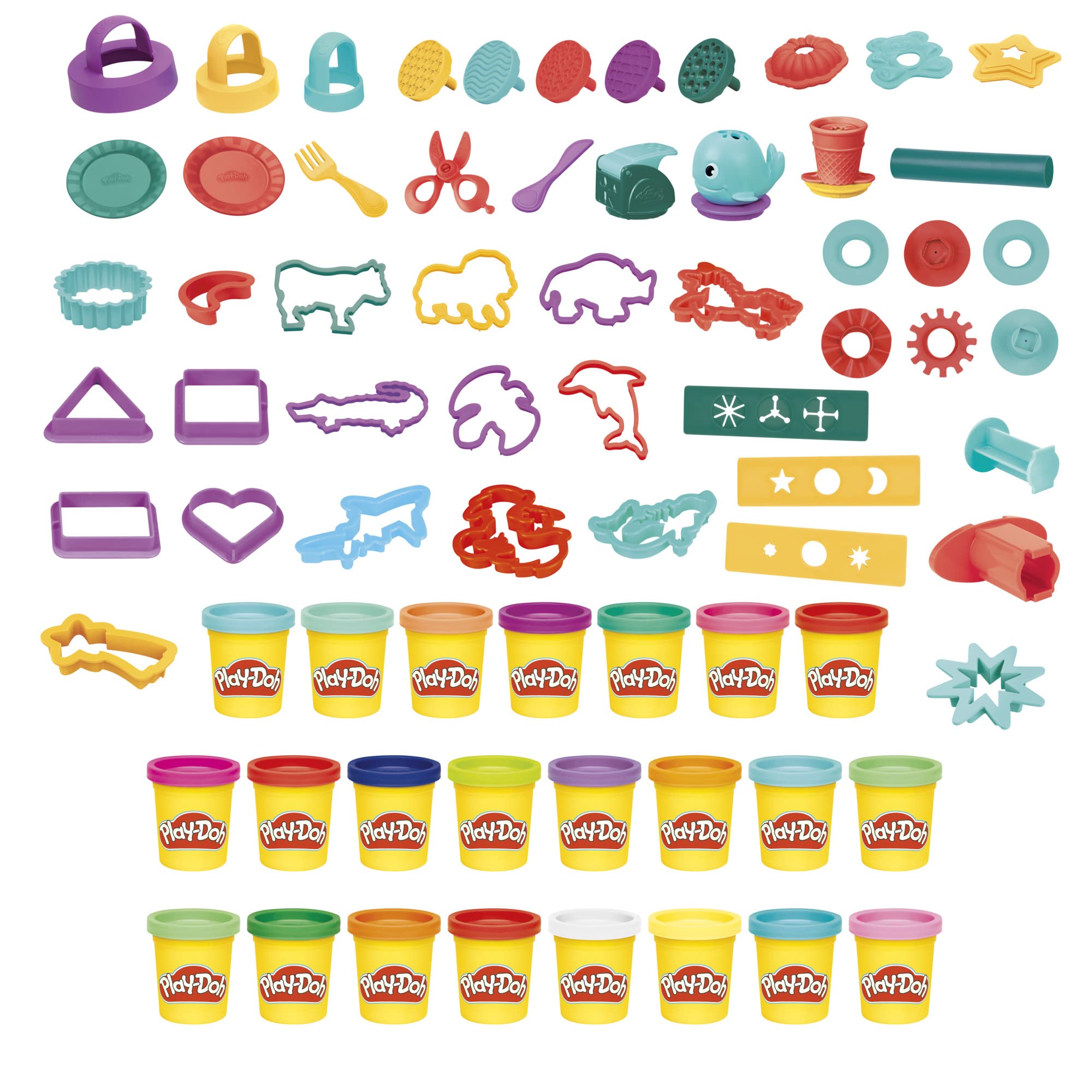 Play-Doh Super Caja de almacenamiento para niños de 3 años o más con 48 herramientas y 23 latas. Juguete de arte y artesanía para niños