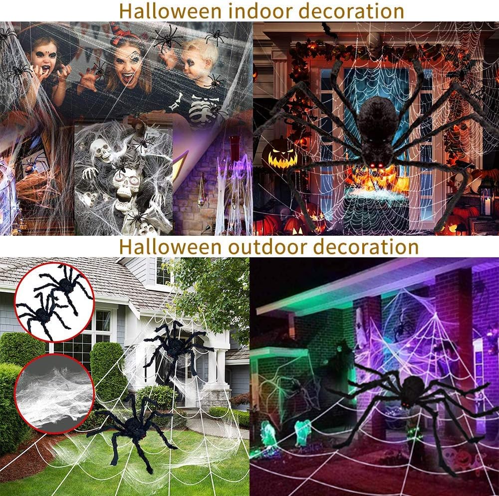 276" Spider Webs Halloween Decorations, 60" Giant Spider 36" Large Scary Fake Spider Outdoor Yard Lawn Home clearance Party Haunted House Decor