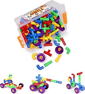 Play Build Building Toys for Kids, 128 Piece Construction Blocks for Kids, Tubular Spout Constructor STEM Toy for Toddlers Ages 4+