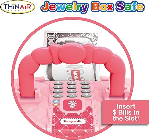 Miniatura 4 de Dr. STEM Toys Joyero seguro para niñas con luz y sonido, incluye billetes y monedas, banco de dinero, a partir de 3 años