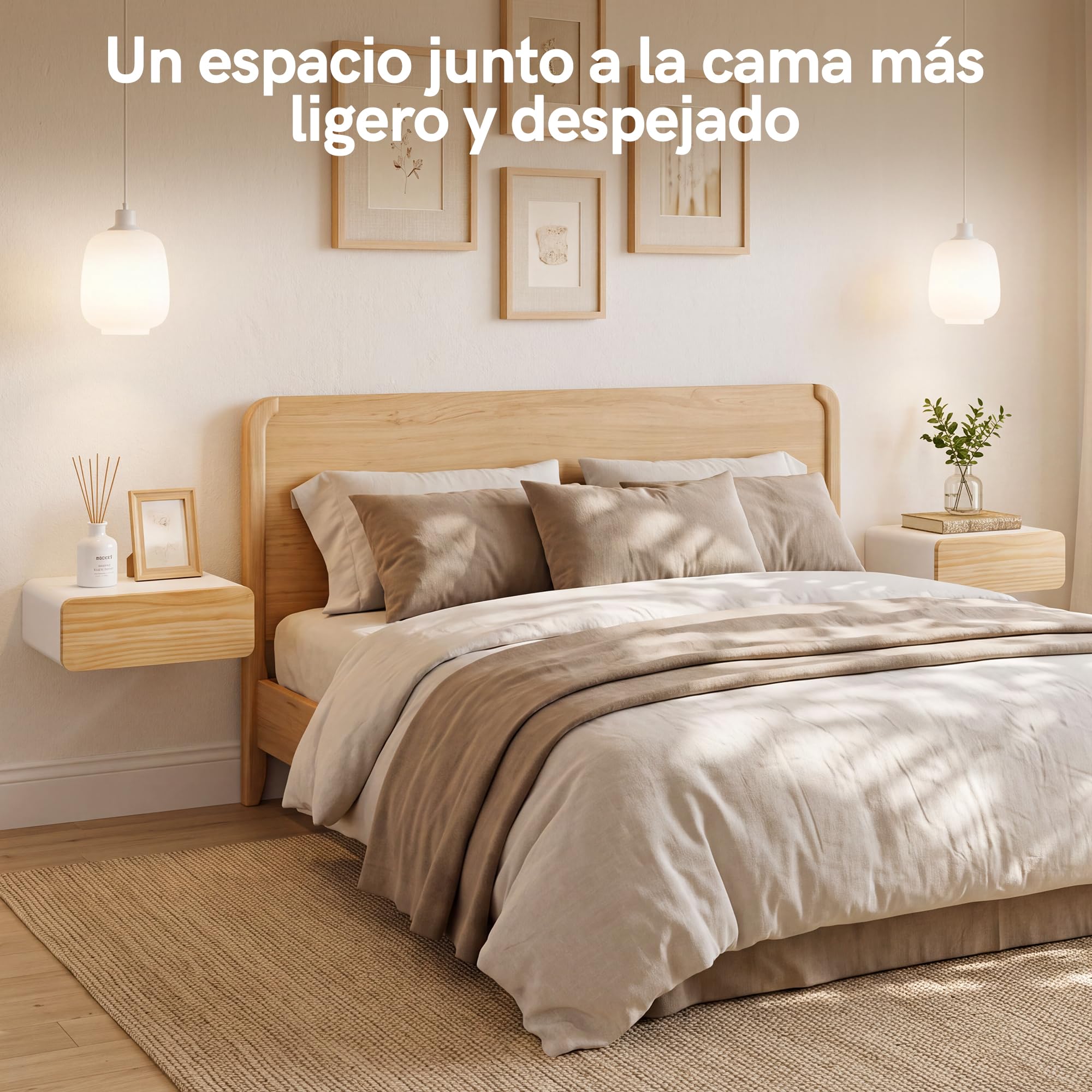 SUMGAR Mesita de Noche Flotante Blanca con Cajón Mesa de Noche Dormitorio | Premontada, Mesilla de Pared de Madera, tirador oculto, esquinas redondeadas, 28,5 x 40 x 13cm, hasta 8kg, espacios pequeños
