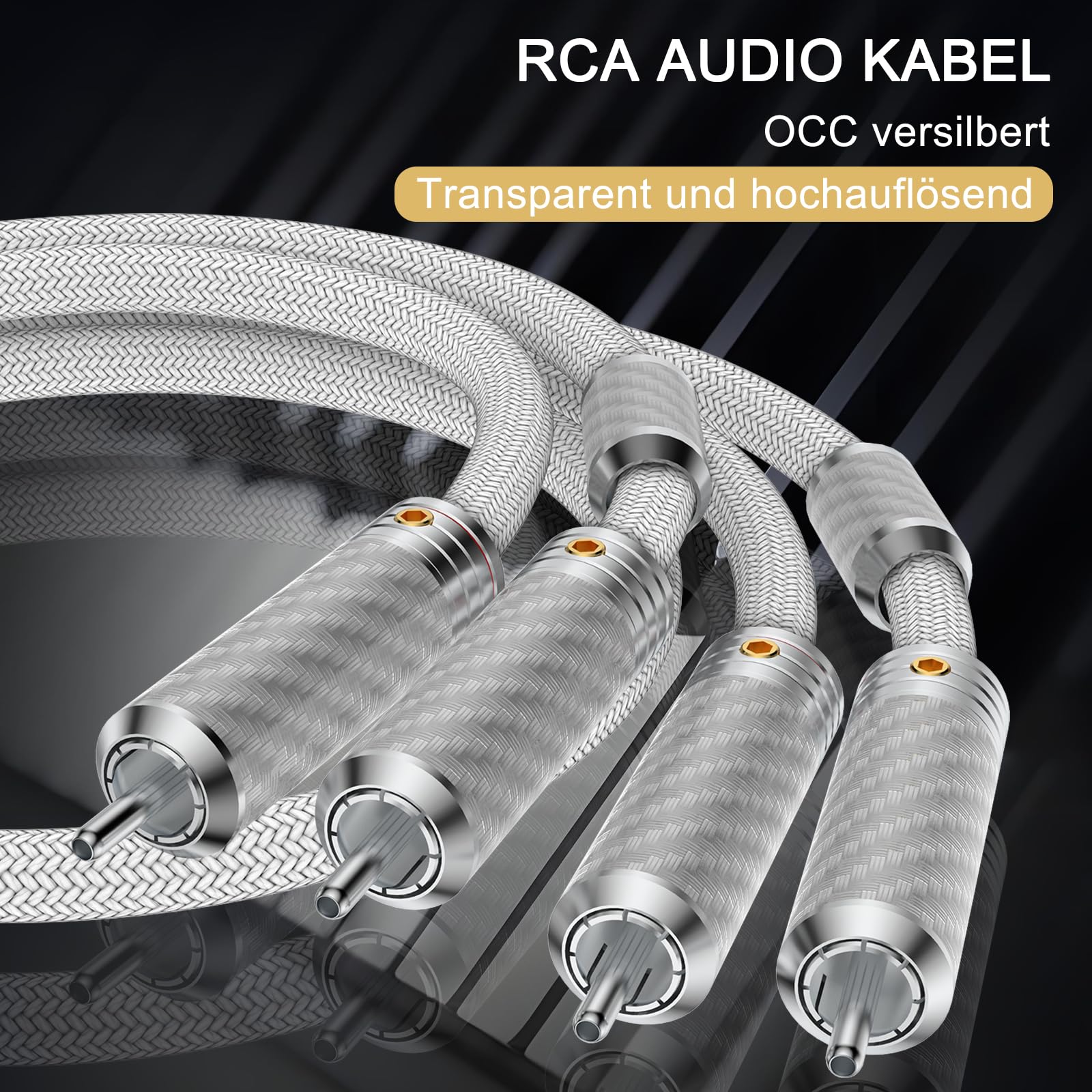 Cinch Kabel Subwoofer Kabel, A Paar Cinch zu Cinch Audiokabel 4-Kerne 1.2mm Versilbert Audio Kabel 7.8mm Diameter Chinch RCA-Kabel für Verstärker/Fernsehen/DVD/Heimkino (2M, Weiß)