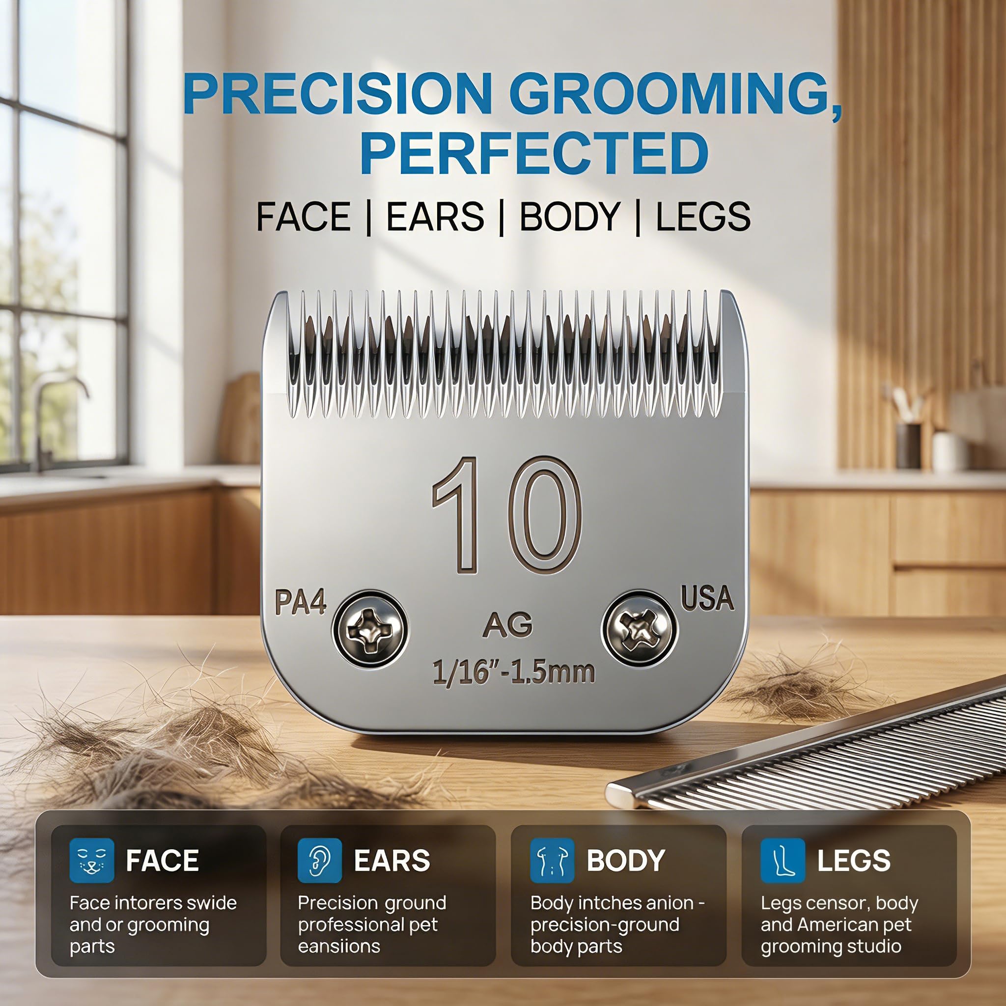 Paquete de 2 cuchillas profesionales para cortar perros, 10# 1.6 mm con hoja desmontable compatible con Oster Andis Wahl Conair A5 Model Series, afiladas, dureza