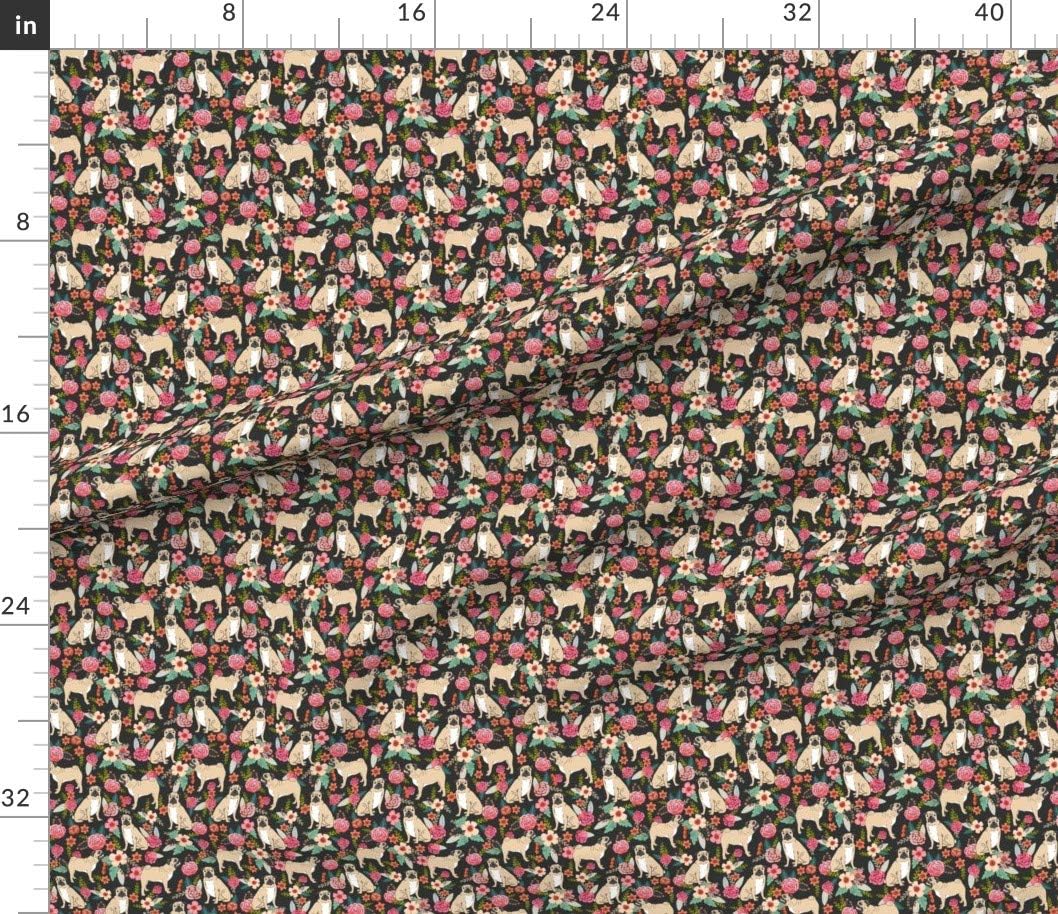 Spoonflower Fabric - Pug Flowers Florals Pugs Pet Dog Dogs Cute Printed on Petal Signature Cotton Fabric by The Yard - Sewing Quilting Apparel Crafts Decor
