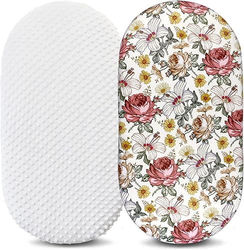 Owlowla Juego de sábanas de moisés, ultra suaves, de minky, universal, ajustable, para bebé, niños y niñas (marfilfloral)