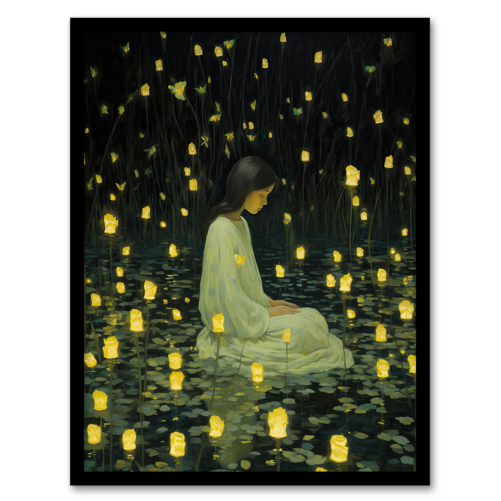 Wee Blue Coo Diwali At Dusk Whimsical Portrait Artwork Framed Wall Art Print A4