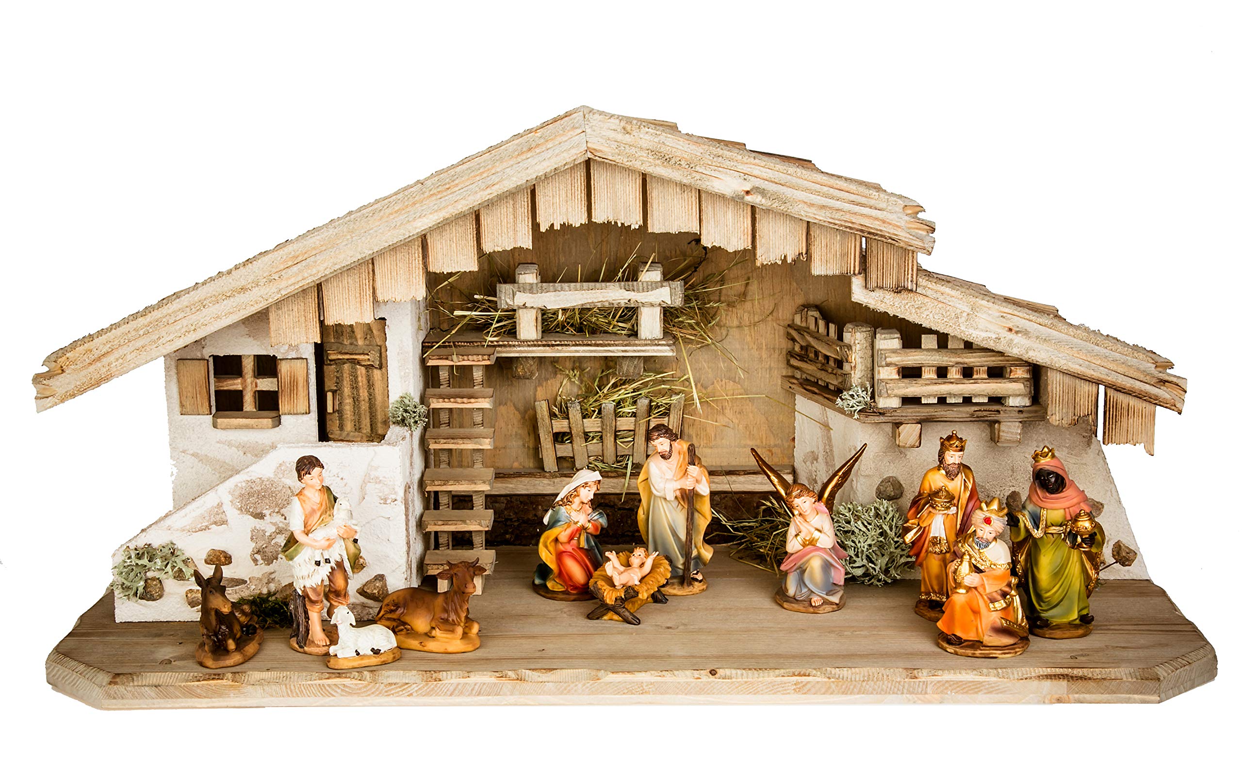 Weihnachtskrippe Krippe Krippenstall Weihnachten Weihnachtskrippen Tischkrippen Krippenfiguren (W03+9 cm Figuren)