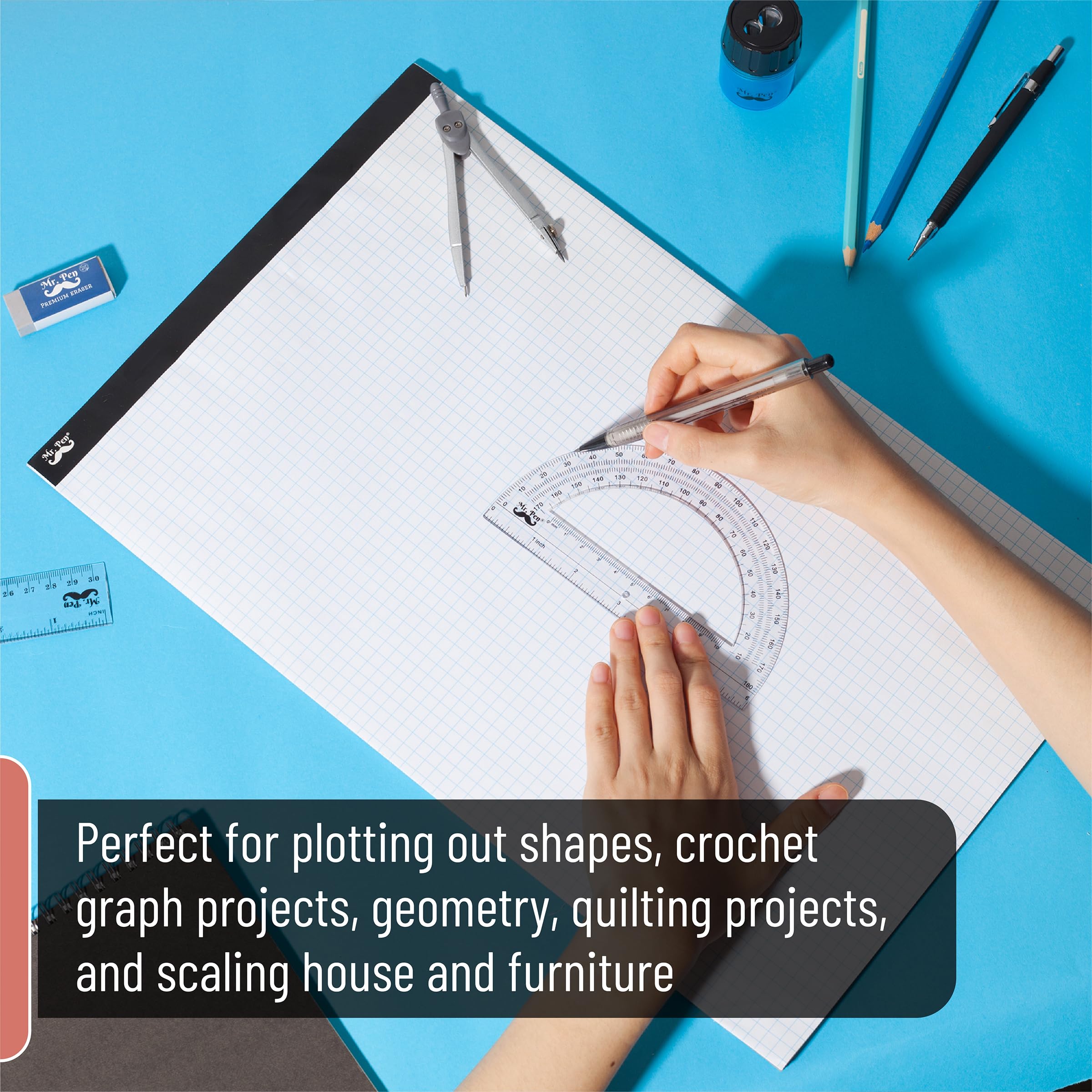 Mr. Pen- Graph Paper, 2 Pack of 22 Sheets, 17"x11", 4x4 (4 Squares per inch), Graphing Paper, Grid Paper Pad, Math Graph Paper Pad, Drafting Paper, Computation Pads, Large Graph Paper - Image 4