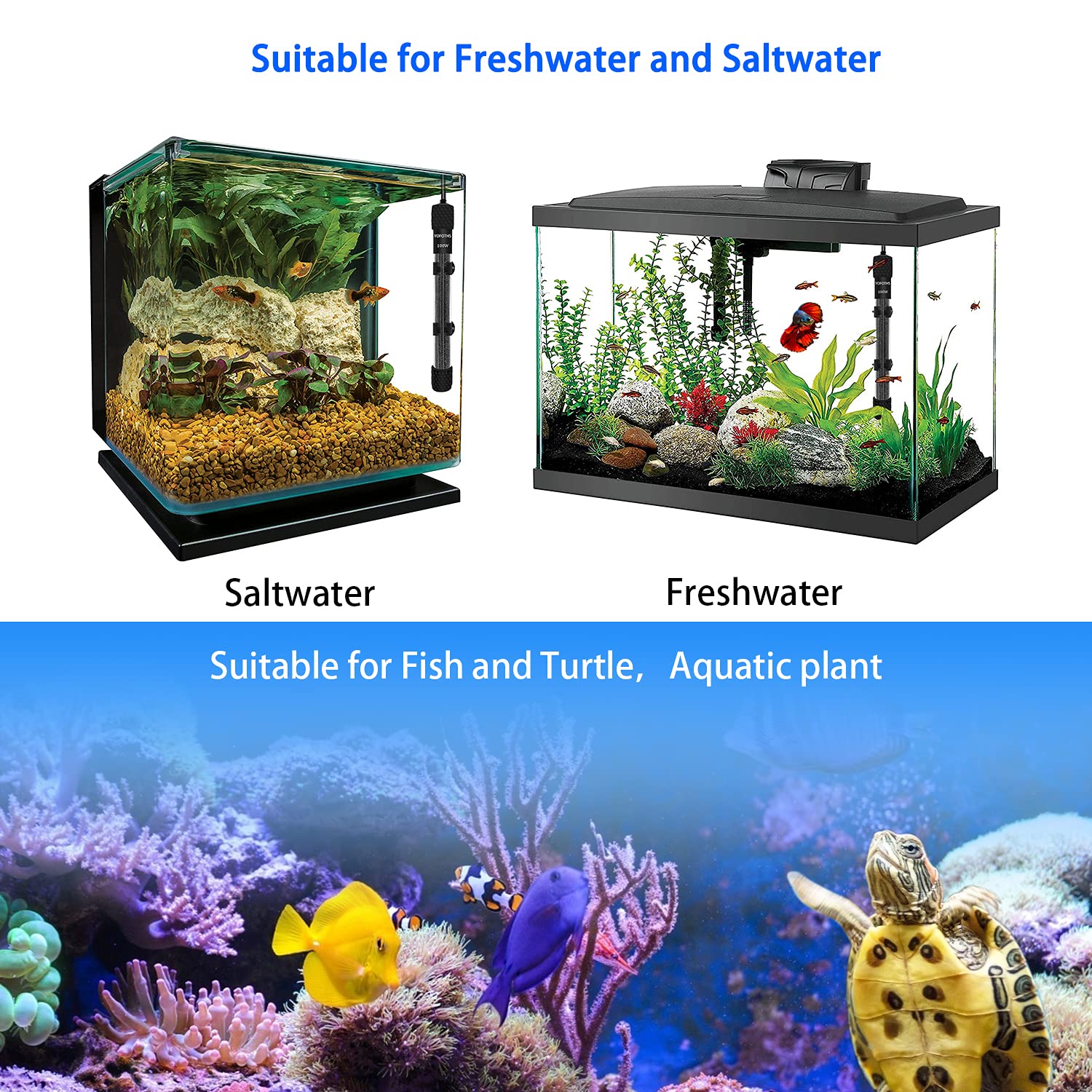 YOFOTHS Aquarium Heizung 10W/25W/50W/100W/200W, Kleine Fischtankheizung mit Eingebautem Thermometer, Temperatur Einstellbare Mini Tankheizung für 5/10/20 Gallonen, Externer Temperaturregler