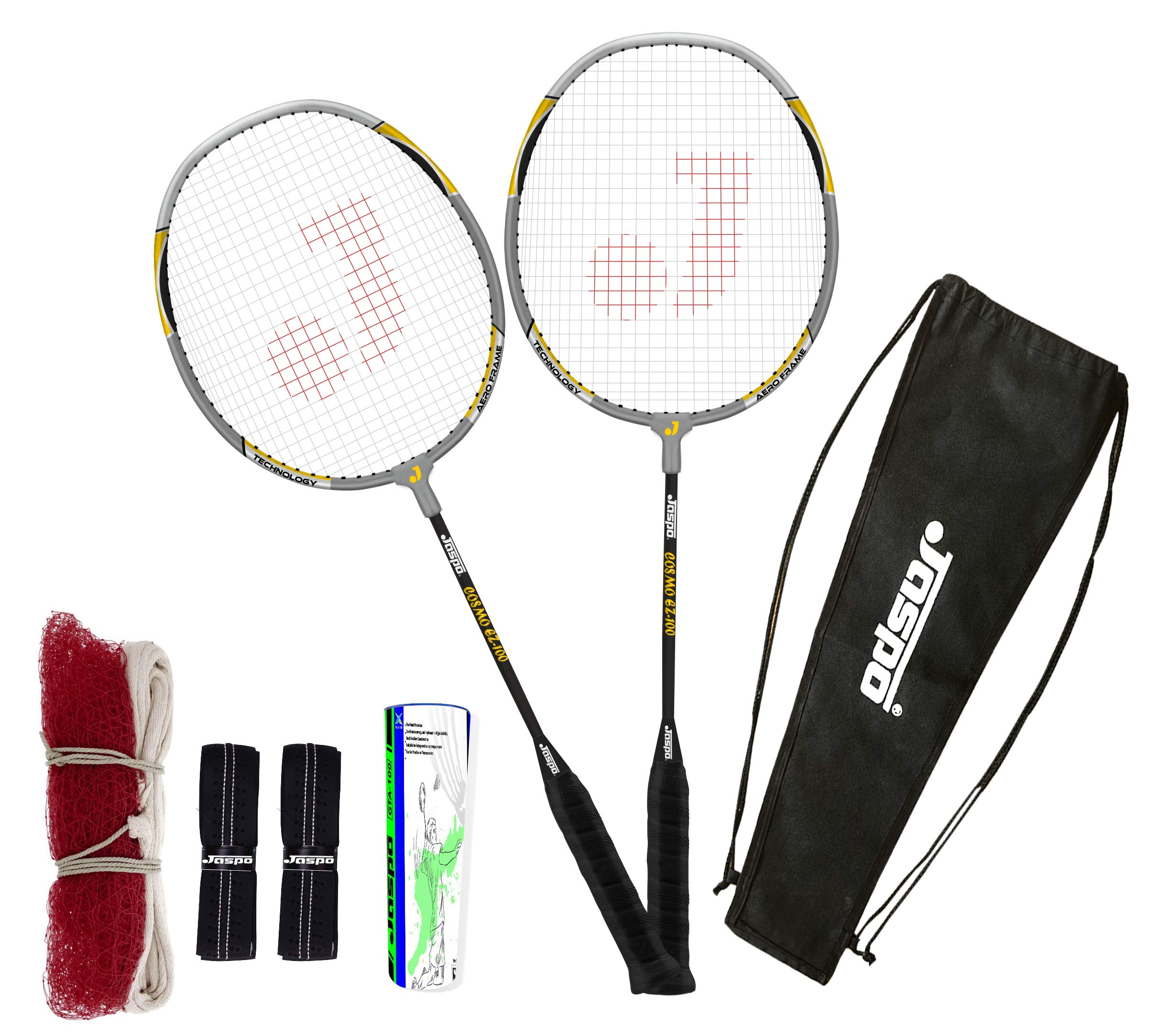 Jaspo CosmoEZ100 NANOTECH Badminton Combo Including 2Racquets + 5 Feather Shuttles + 2Holding Grips and Bag in Pack (Grey) (B081LBSZLX) Amazon Price History, Amazon Price Tracker