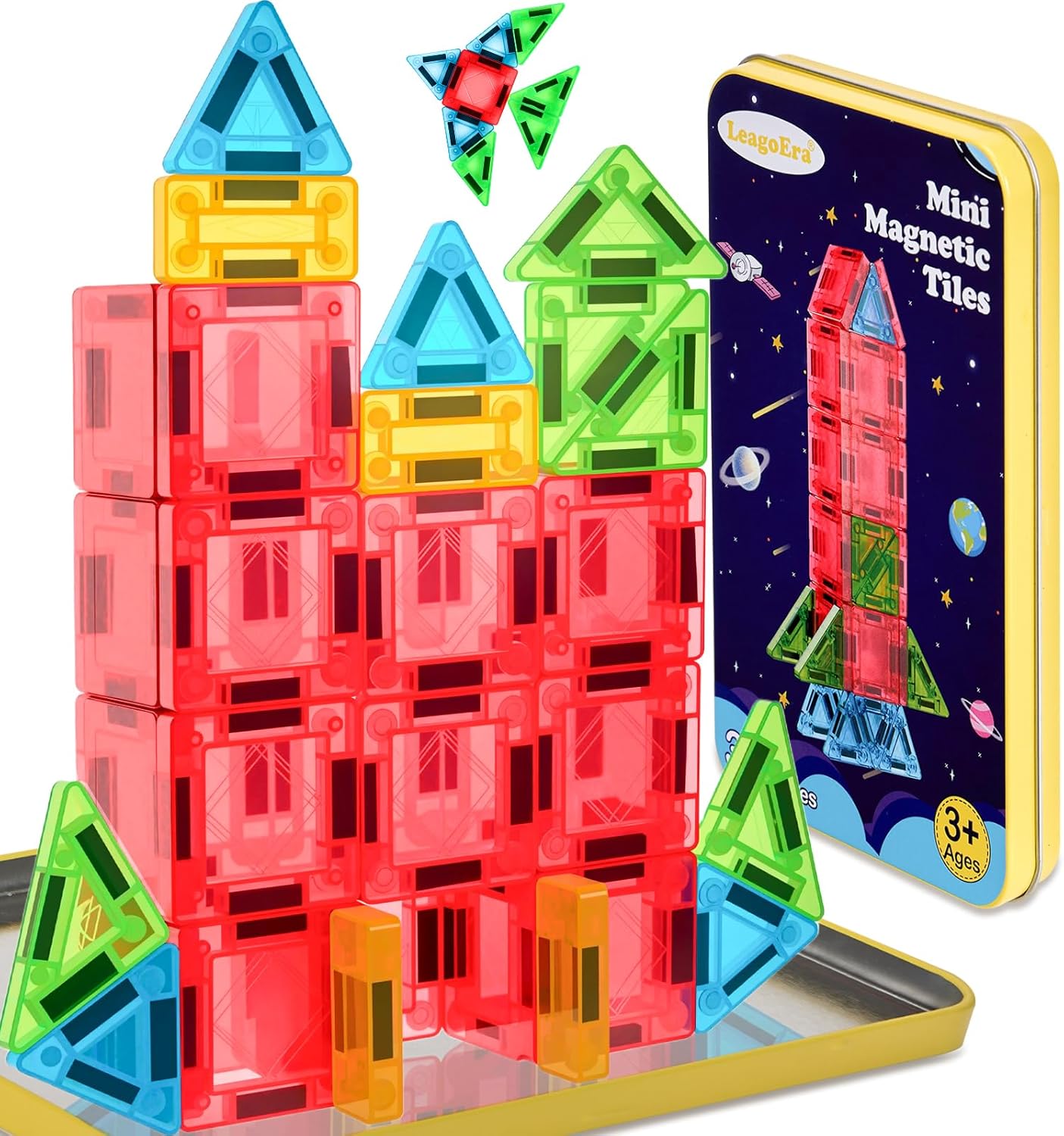Magnetic Tiles Magnetic Blocks Building Toy: Portable Mini Magnetic Tiles Travel Set 32 Pieces Montessori Toys Birthday Gift for Kids Girls and Boys Ages 3-12 Years Old Preschool Classroom Must Haves