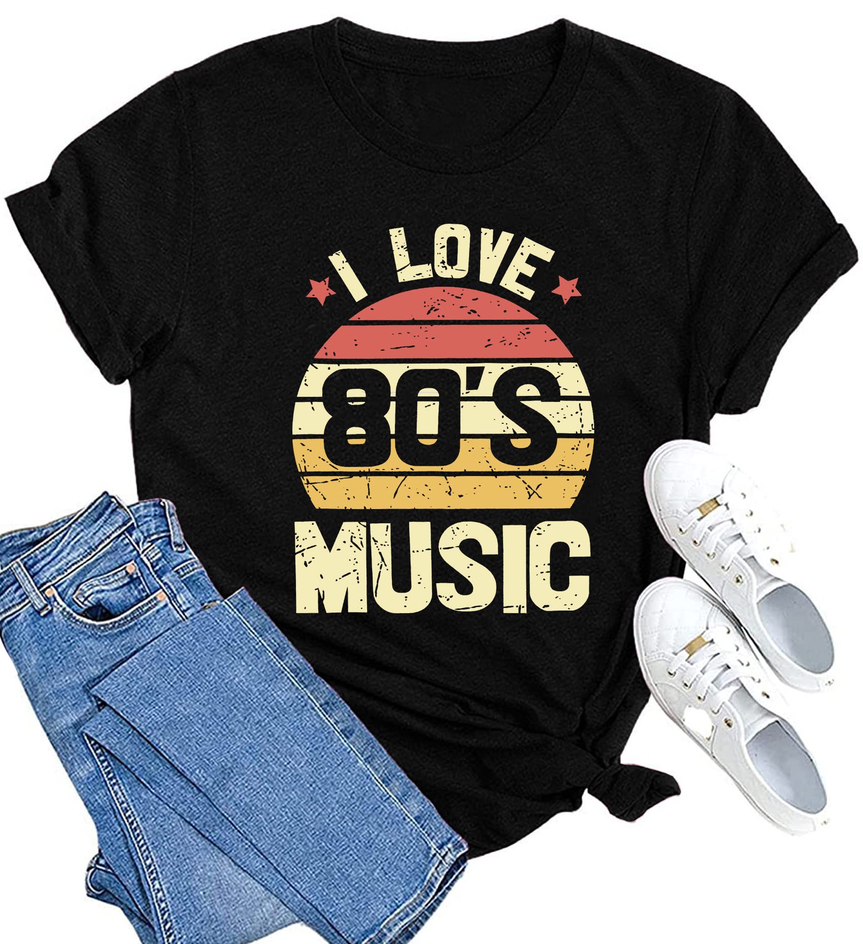 MAIHUN80s Music T-Shirt for Women Funny Graphic Shirts Old Music Fans Short Sleeve Vintage Retro Tee Tops
