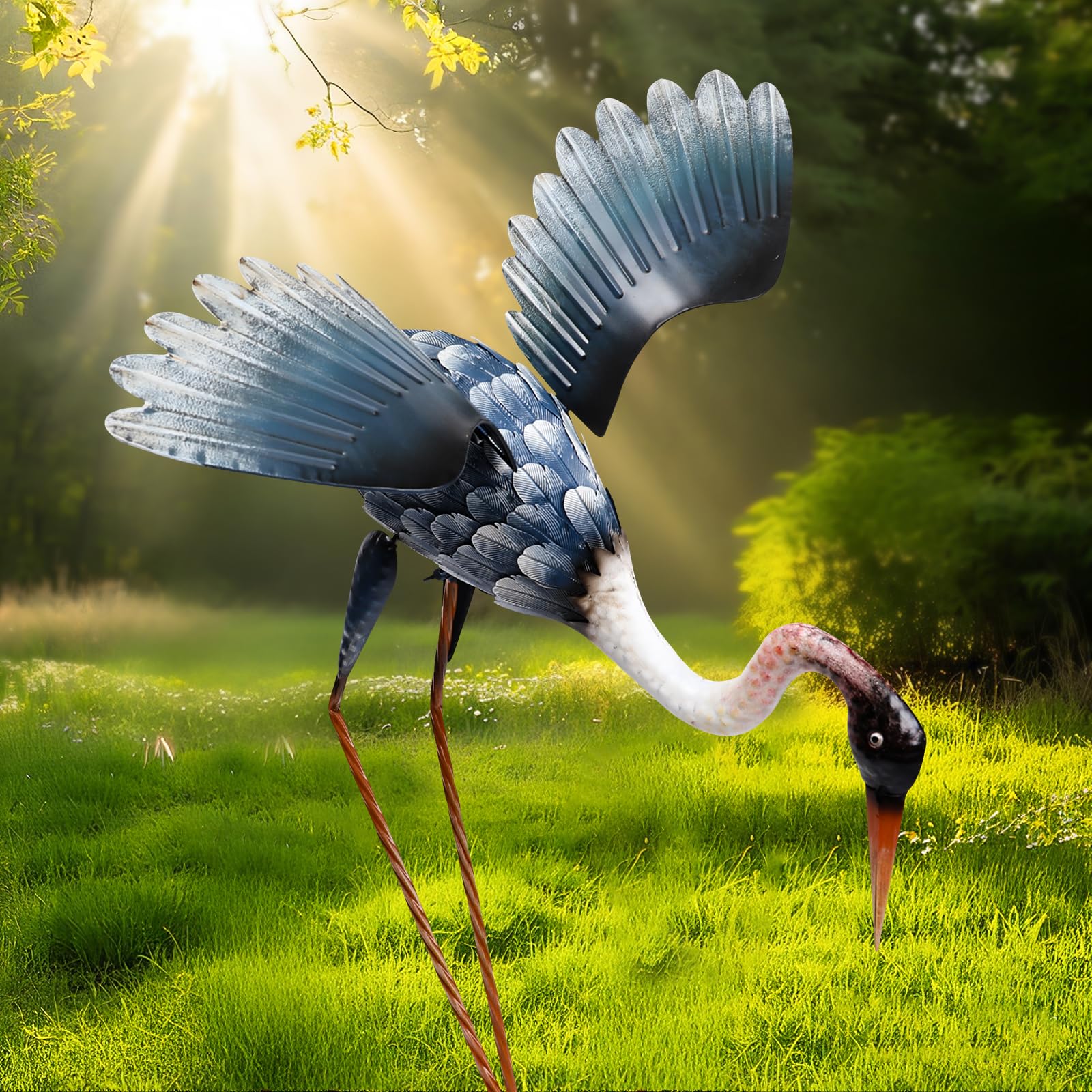 MUMTOP Crane Garden Statues for Outside, Blue Heron Garden Sculpture Statue, 25 Inch Large Bird Yard Art for Backyard Pond Patio Porch Decoration
