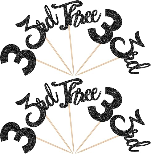 Miniatura 3 de 24 piezas de adornos para cupcakes con purpurina para tercer cumpleaños, número 3, decoración de cupcakes para baby shower, niños, tercer