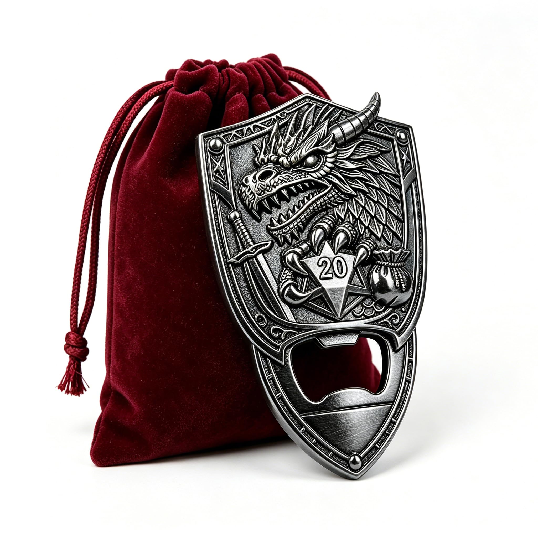 Vinoveltty Dragon Bottle Opener, Fantasy RPG Gifts for Men Dad Husband Boyfriend, Fathers Day Birthday Christmas Beer Lovers Bar Accessory, Dark Silver with Gift Bag