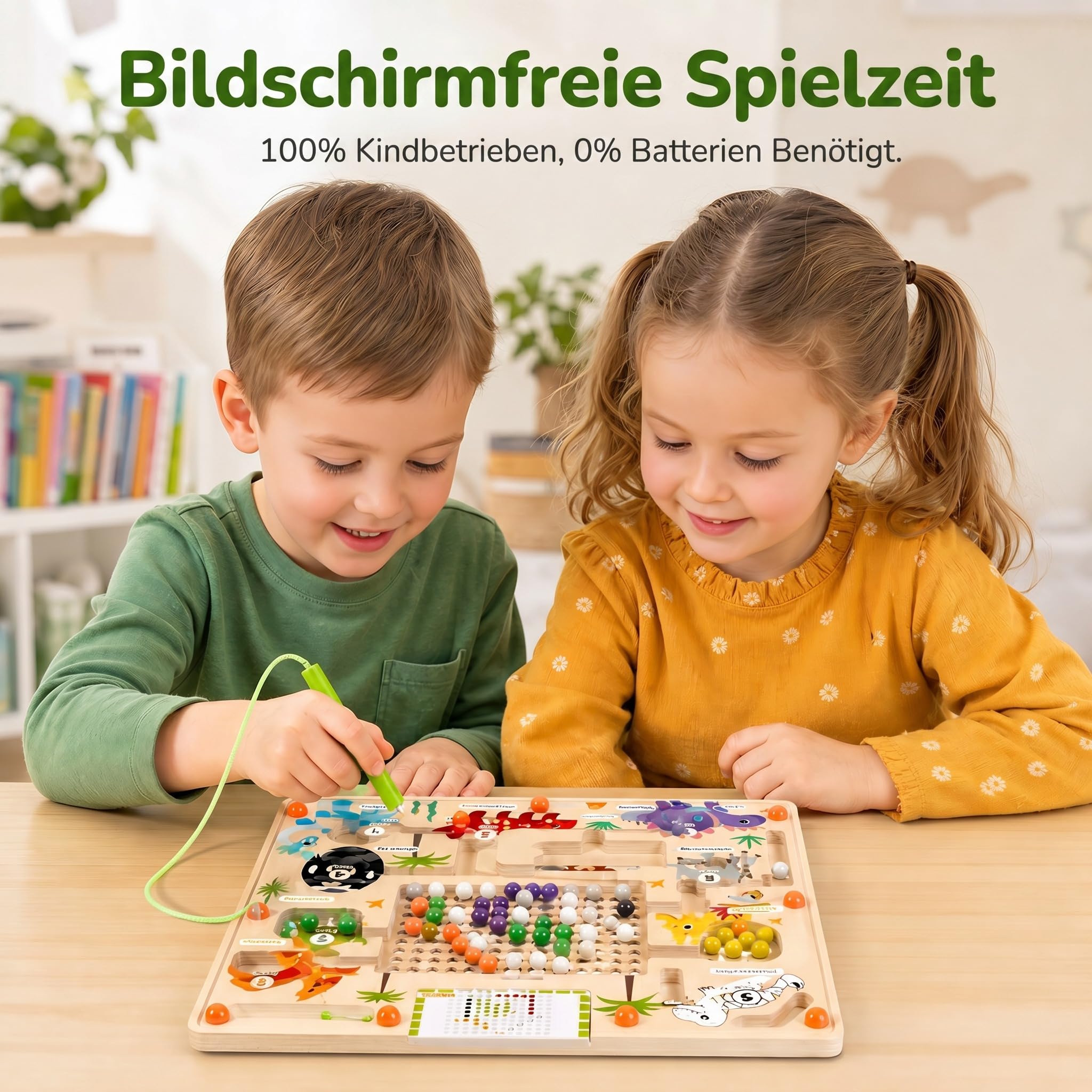 Dinosaurier Magnetisches Labyrinth Spielzeug aus Holz, Montessori Lernspielzeug ab 3 Jahre, Zählspiel & Farbsortierung mit Magnetstift, Feinmotorik Training Logikspiel für Kinder Jungen Mädchen | Zählspiel Lernspielzeug Hand-Auge-Koordination Geschicklich
