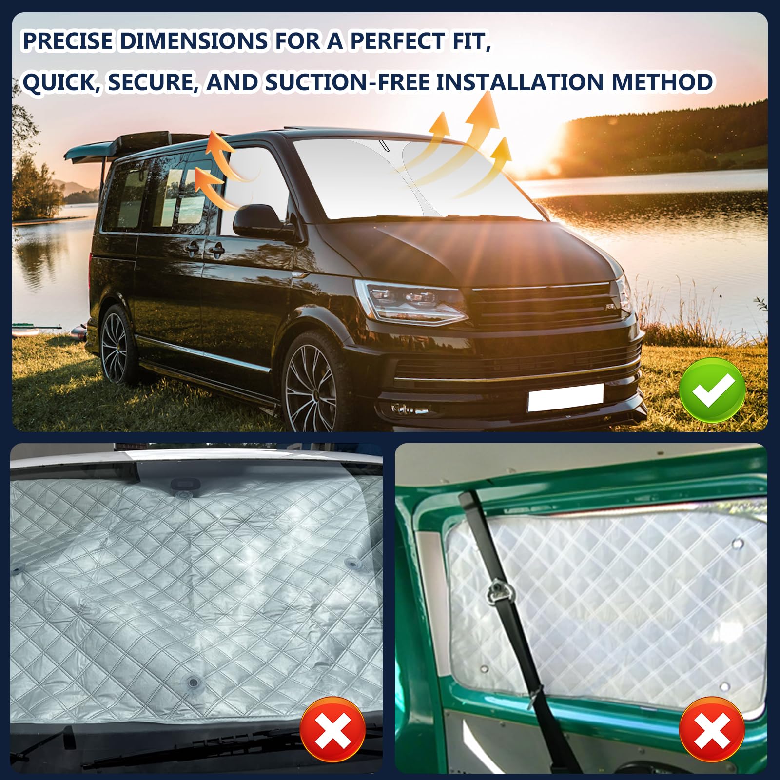 ZATOOTO Ochrona przeciwsłoneczna na przednią szybę do VW T5 T6, 3 sztuki osłony przeciwsłonecznej, zaciemnienie okien samochodowych, ochrona przed UV, odporna na wysoką temperaturę