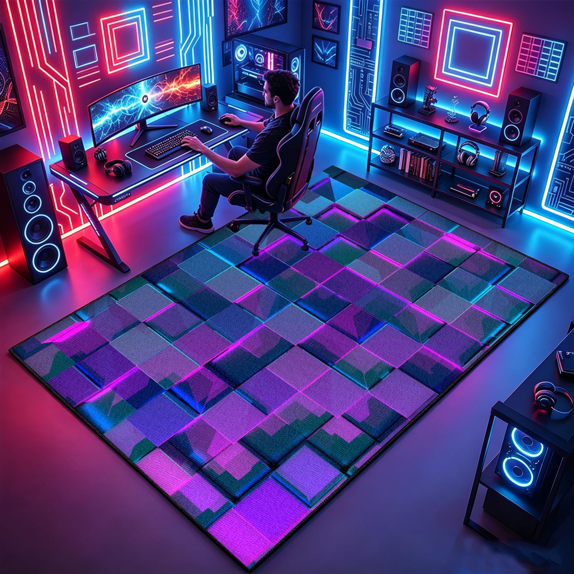 Atemrdsye Gaming Rug for Boys Bedroom 60 x 90 cm Gamer Rug, Colorful Boys Bedroom rug, Game Controller rug for Game Room Playroom Home Decor, Non Slip Carpet Decorative Floor Mat