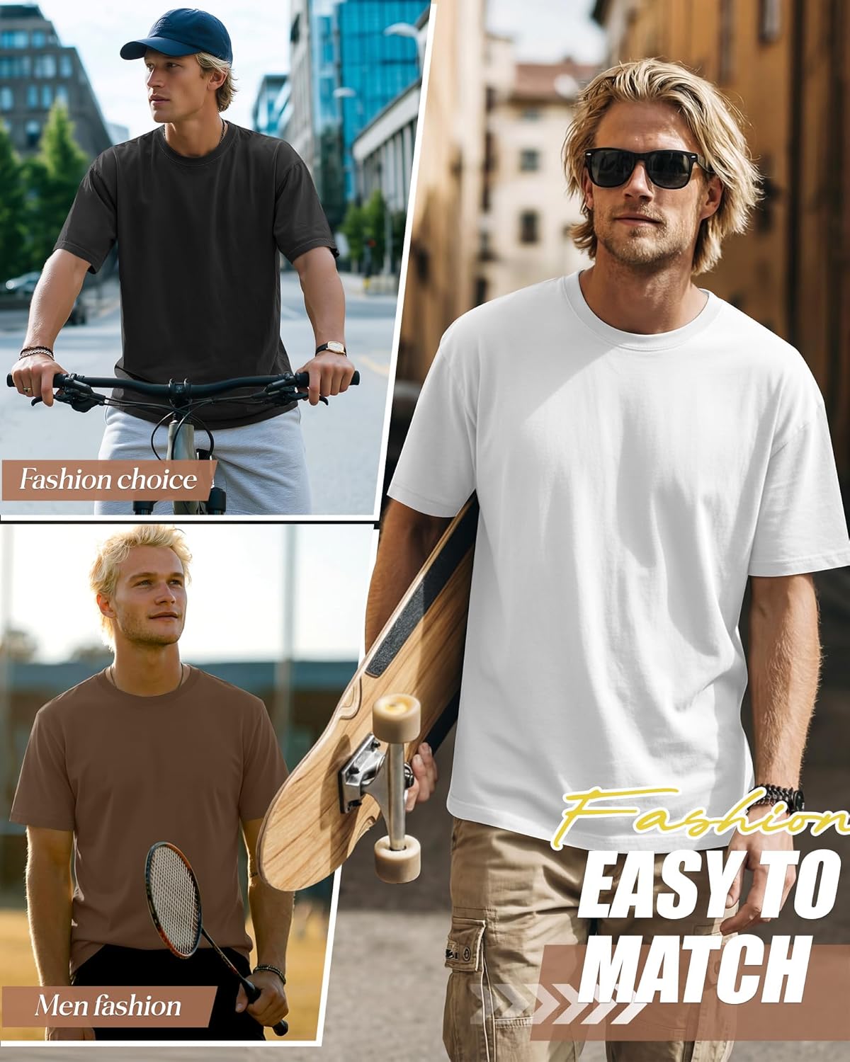 Ficerd 3 Pack Men's Big and Tall Shirts Short Sleeve Cotton Tee Crew Neck Basic Casual Top Loose Fit Summer T Shirts