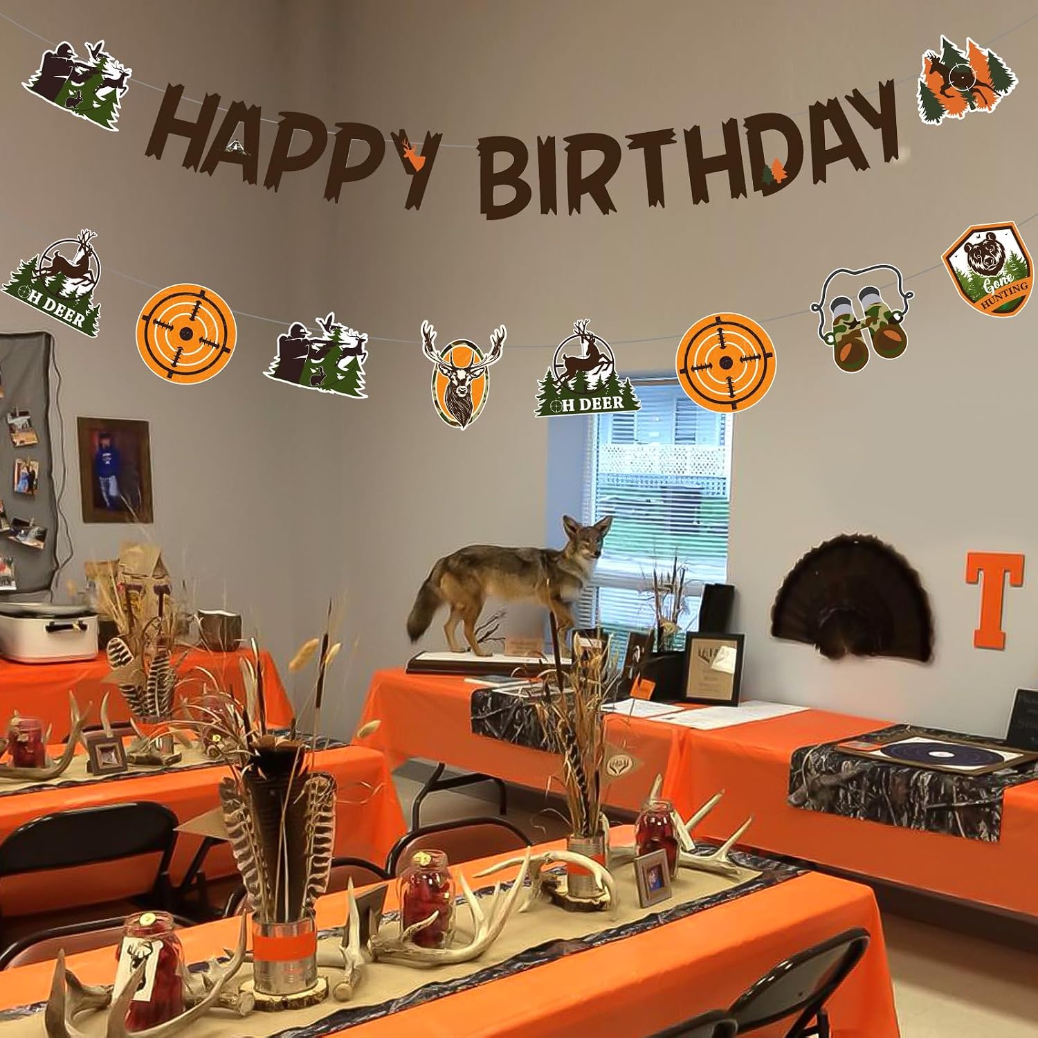 Hunting Happy Birthday Banner Garland Hunting Birthday Party Decoration Gone Hunting Garland Hunt Theme Party Decor Camo Camping Themed Deer Decor for Camo Birthday