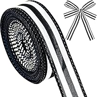 Vista 20 de Cinta de alambre con rayas blancas y negras - 1.5 pulgadas x 10 yardas, cinta de primera calidad para envolver regalos, decoración navideña