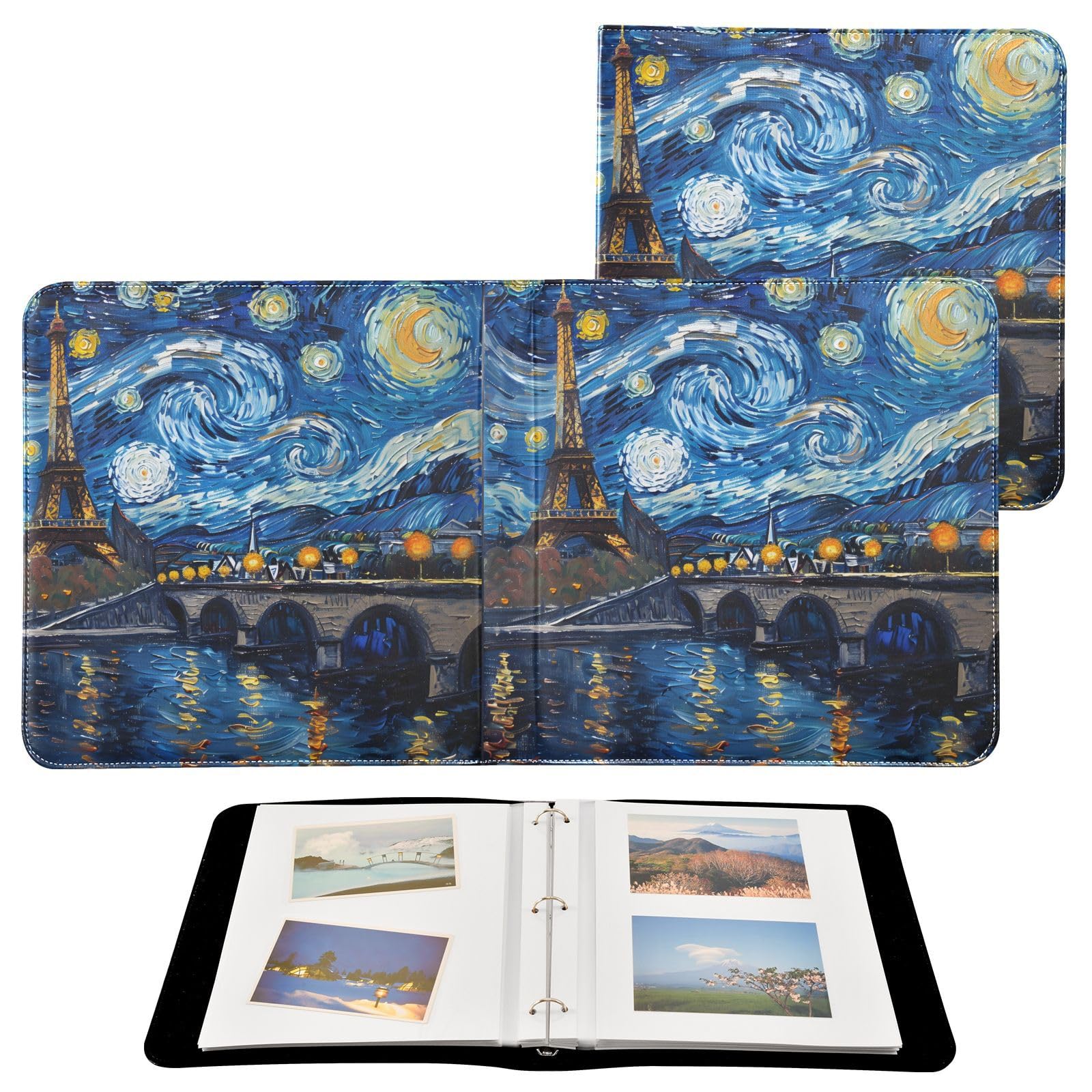 JIPONI Night Paris Van Gogh, duży album fotograficzny, do samodzielnego wykonania, skórzana okładka, album do scrapbookingu, na zdjęcia 10 x 18 x 18 cm, samoprzylepny album pamiątkowy na ślub, dla