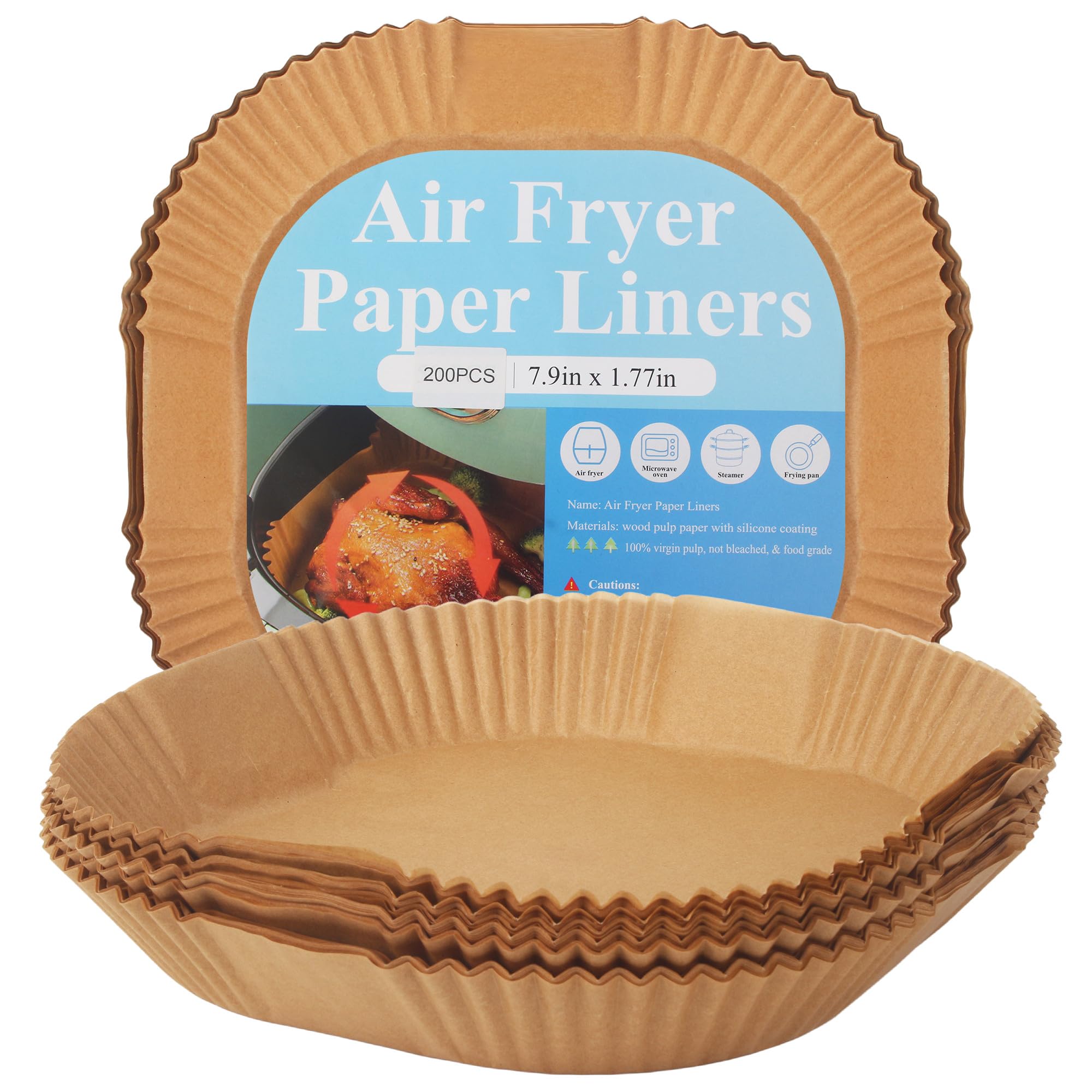 200 Piezas Papel Freidora Aire, 20-24 cm, Desechable, Papel Pergamino Forro de Desechable, para Horno, Freidora de Aire, Papel Horno Freidora Aire Antiadherente