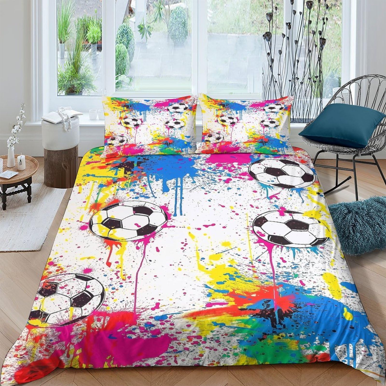 Ctjqhvkz Style-10 3D Printed Graffiti Splash Fitted Sheet Microfiber Soft Soccer Ball Bed Cover For Bedroom Guest Dorm Mattress Decor Single（135X200cm）