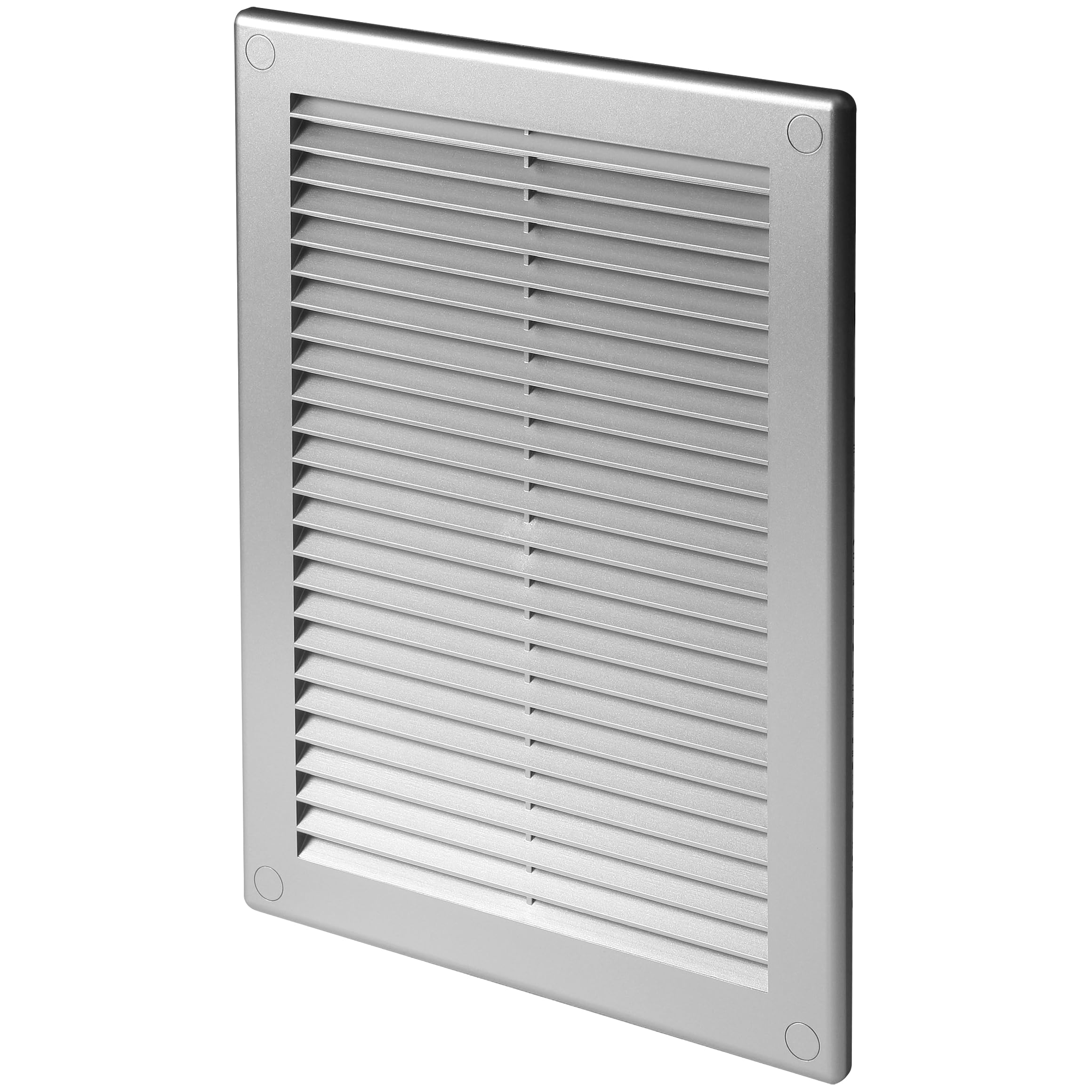 Silver Louvred Wall Vent Grille with Flyscreen and Screw Caps, 200 x 300 mm, Air Ventilation Duct Cover with Anti-Insect Mesh and Flat Back, Tough and Durable ABS Plastic — image 1