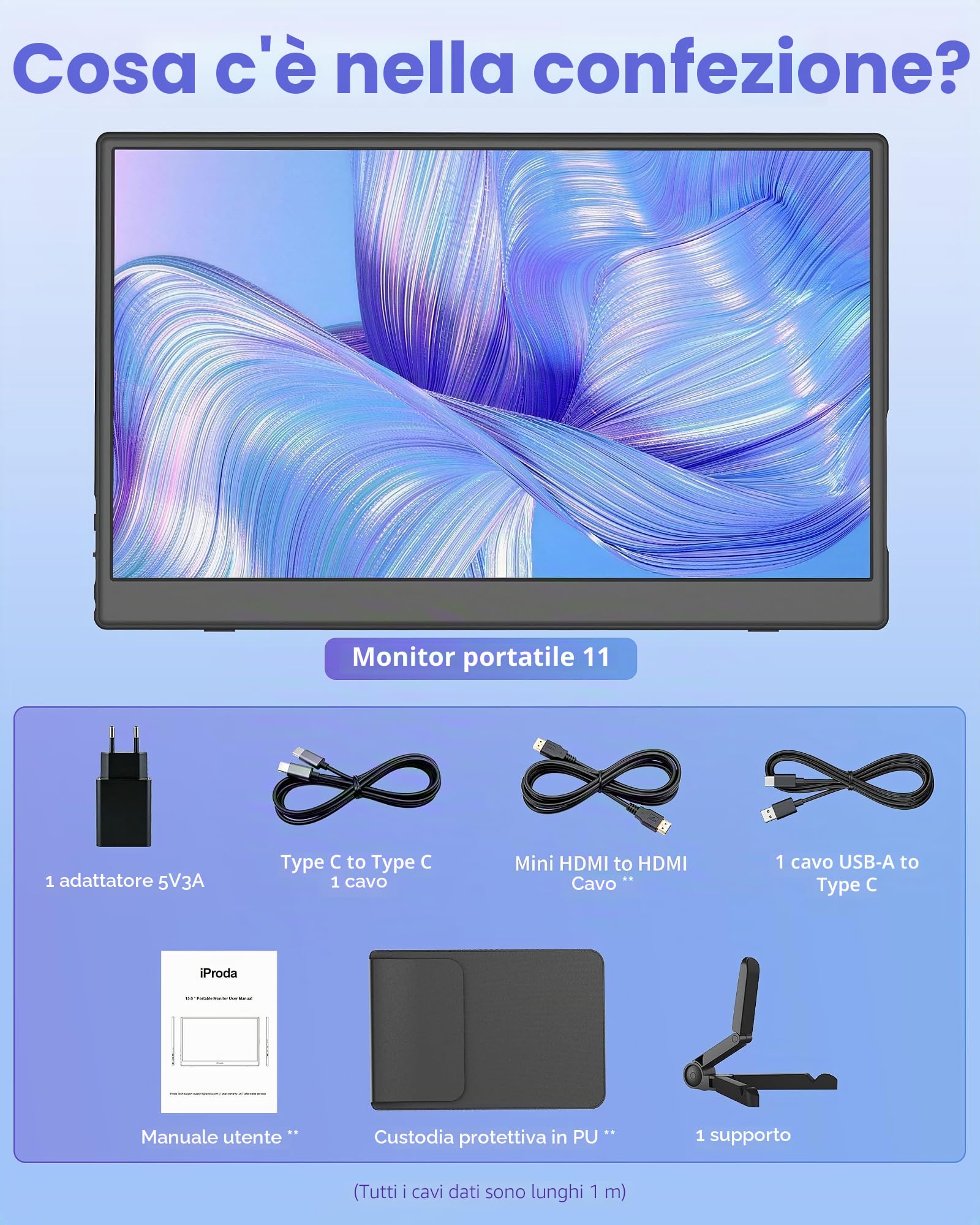 15,6 "Portatile Monitore Senza fili WiFi 1080P (2026) IPS | Estensione Dello Schermo Laptop Supporta AirPlay/ Miracast ,HDMI,USB C per PC/Cellulare /PS3/4 Wireless Portatile Monito