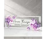 Custom Office Name Plate, Personalized Gifts for Women & Men, Appreciation Gifts for Employees, Boss, Teacher - Office Desk Accessory (Purple Hydrangea Flower)