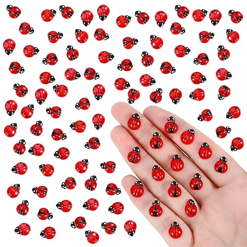 200 Pcs Mini Resin Ladybug, Miniature Ladybug Figurines for Kids