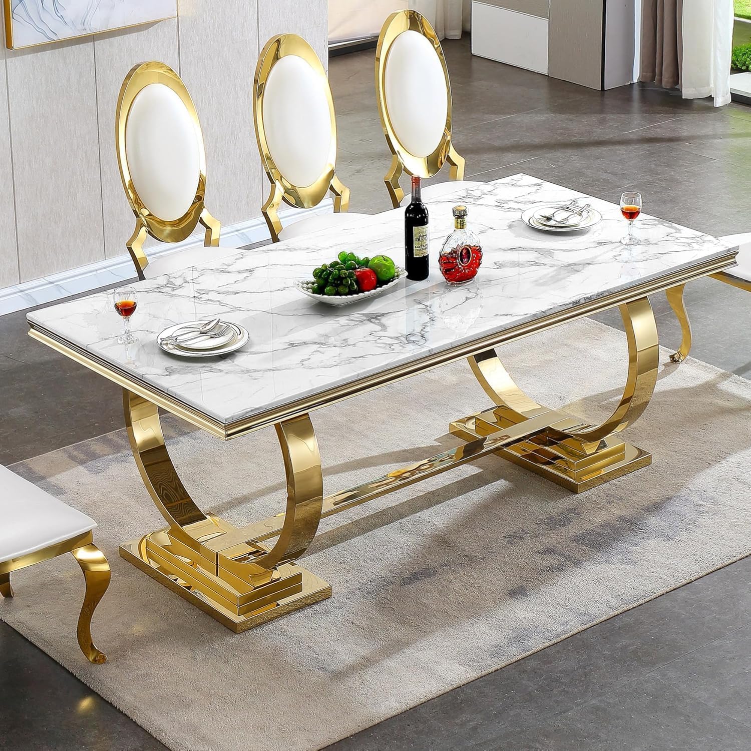 Amazon.com - KUVADAZ 5 Piece White Marble Dining Table Set for 4  