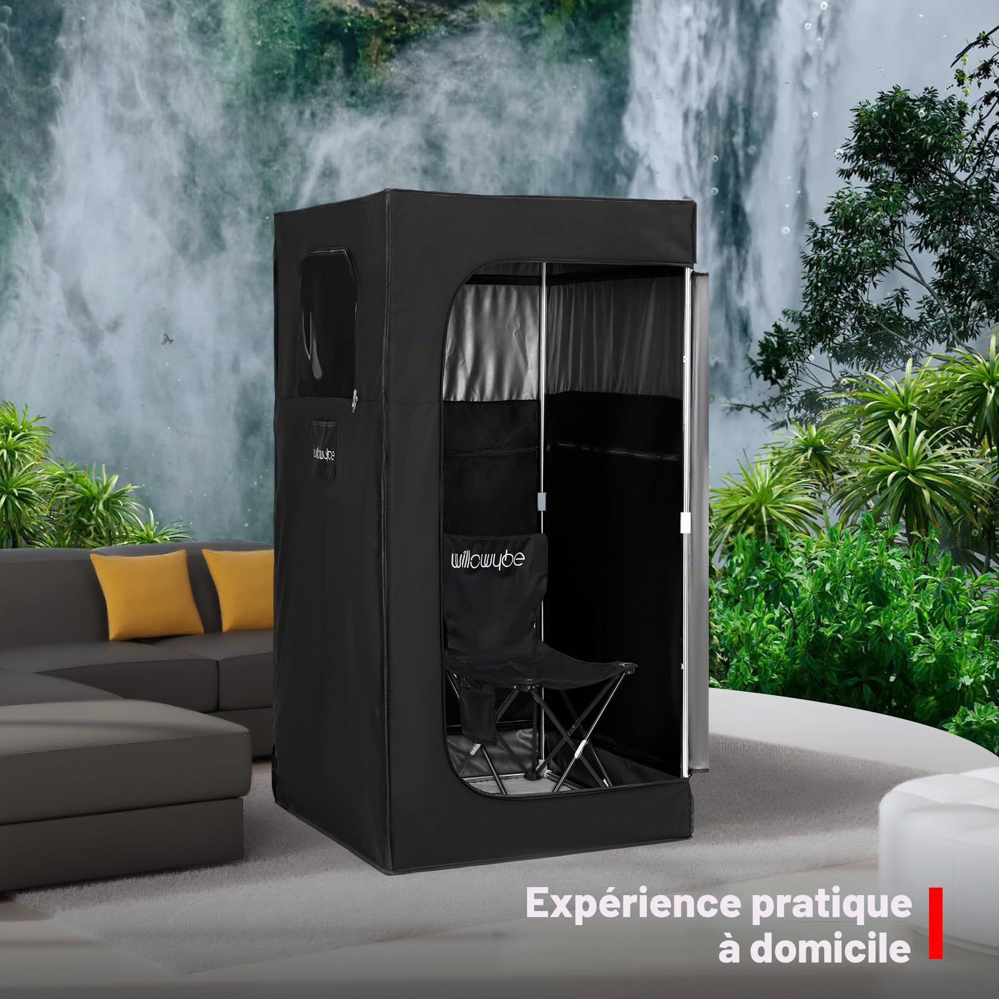 WILLOWYBE Sauna Infrarouge Portable avec 6 Plaques Chauffantes, Coussin Chauffant Pieds et Lumière LED