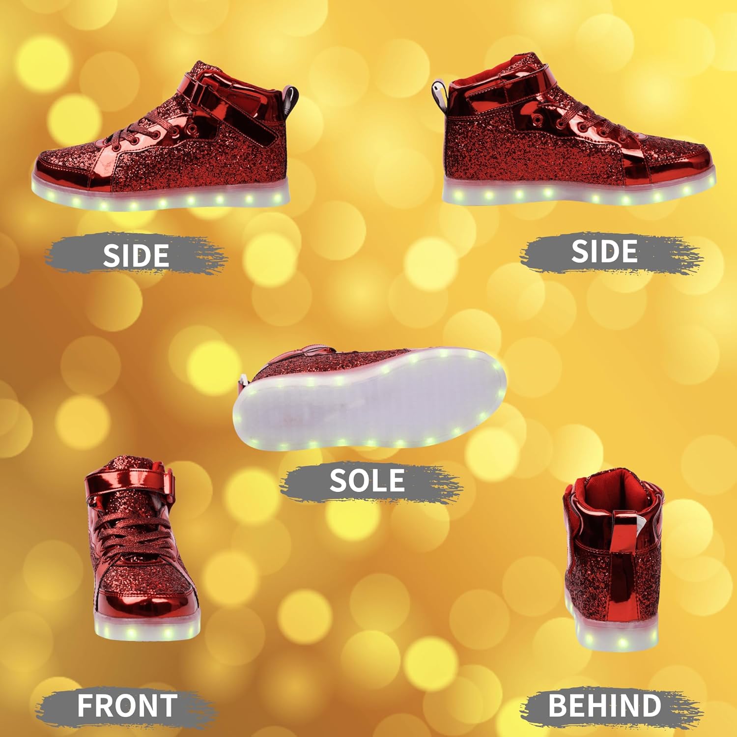 Glitter Led Shoes Light Up Shoes High Top Sneakers for Women Men Flashing Dancing Shoes for Halloween Christmas Party with USB Charging - Image 7