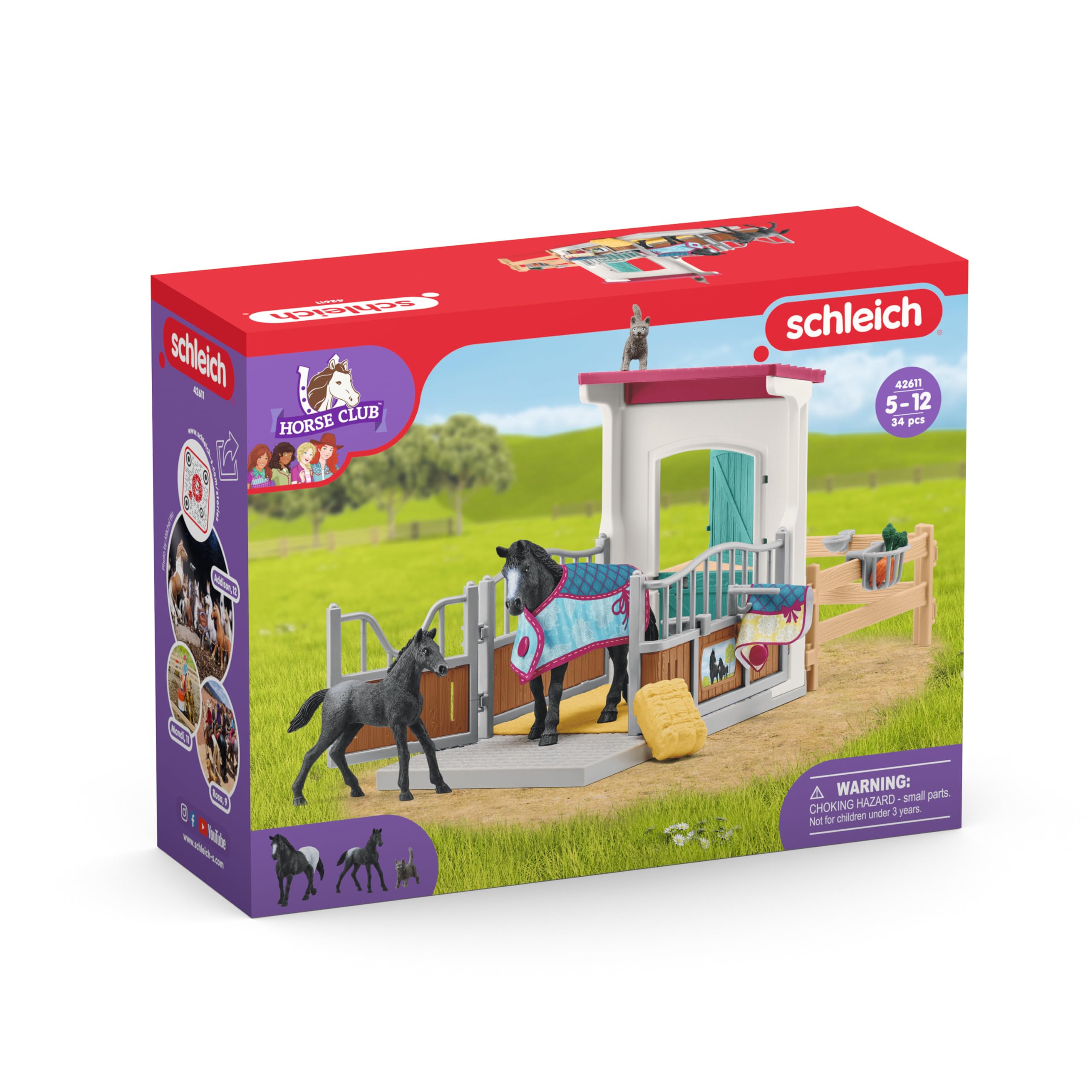 Schleich Horse Club | Pferdebox mit Stute und Fohlen 42611 | Box, 2 Pferde, Paddock, viel Zubehör | Geschenk für Mädchen & Jungen | Kinder Pferde Spielzeug ab 5 Jahren | Set aus 34 Teilen