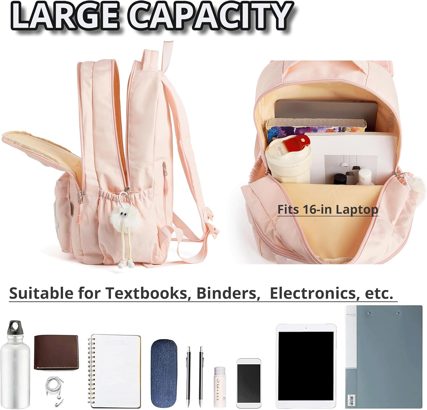 Preppy Backpack with Cute Plush Accessories Kawaii Star Bag Y2K School Bookbag Girly Coquette Soft Sweet Aesthetic Daypack for Girls Boys Kids Teen Senior (Pastel Pink) - Image 5