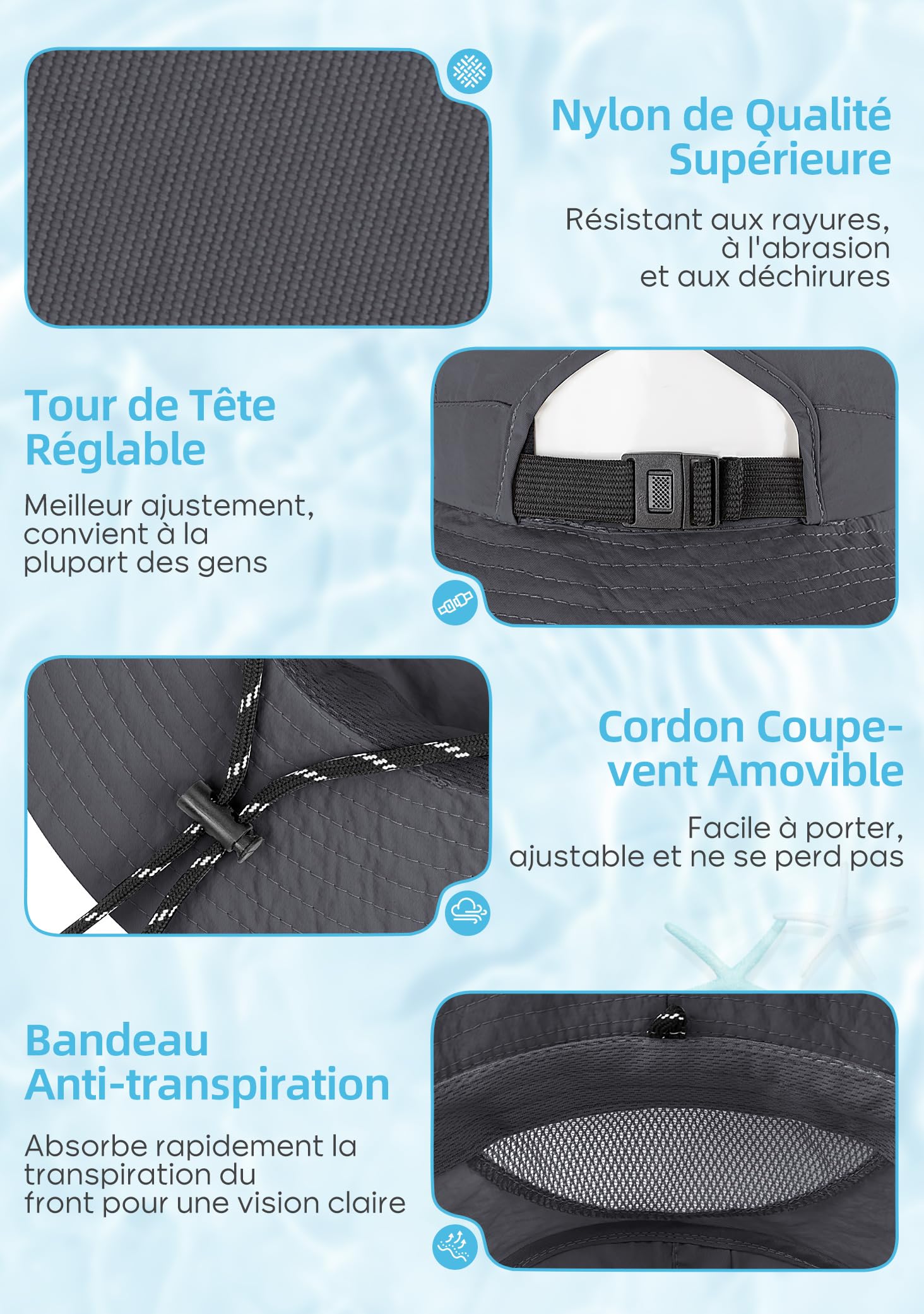 MELLIEX Chapeau Anti UV Homme Femme Large Bords Chapeau de Soleil Imperméable Respirant Pliable Boonie Hat pour Randonnée, Jardinage, Safari, Brouss - 4