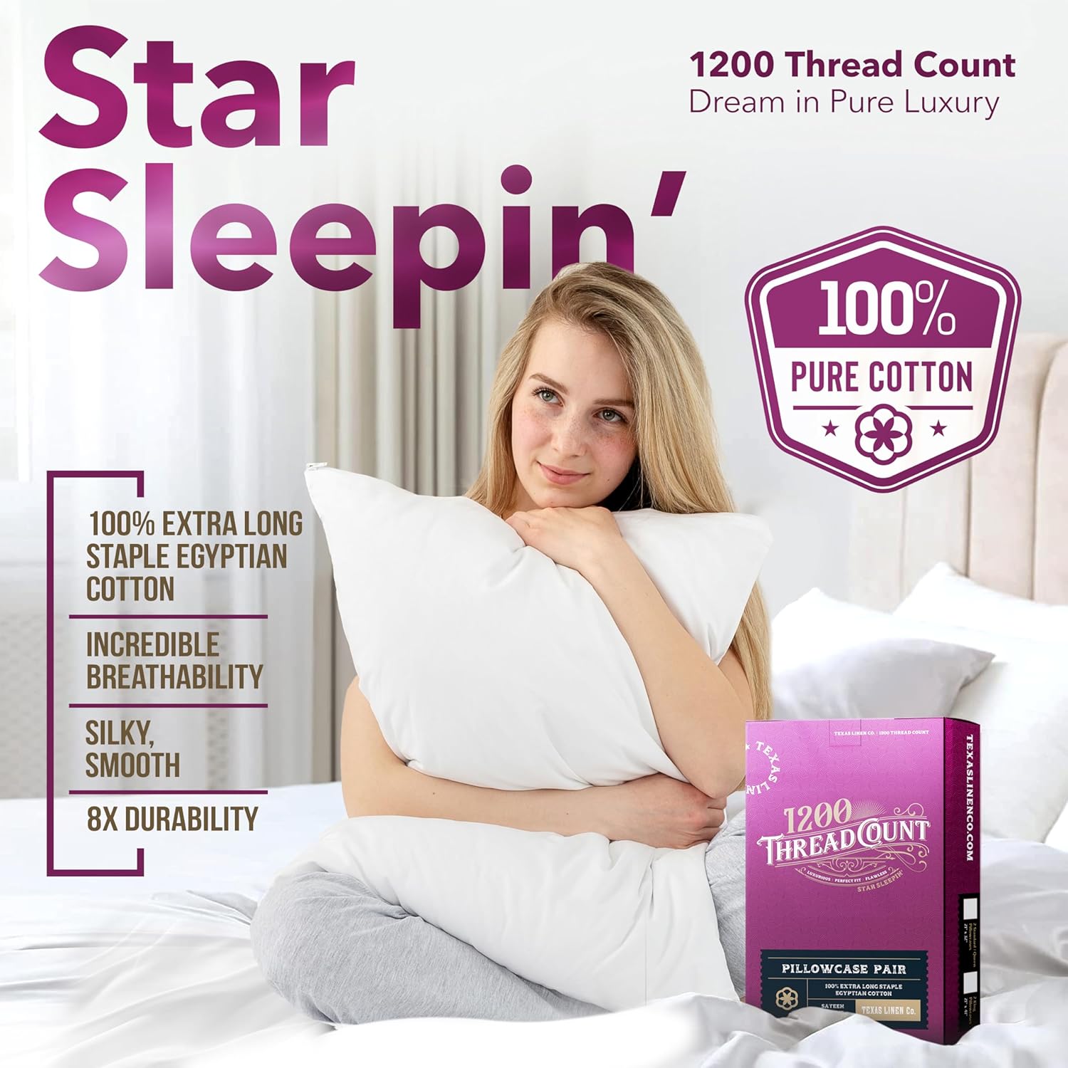 Texas Linen Co. 100% Egyptian Cotton Pillow Cases Standard/Queen Size Set of 2 - Luxury 1200 Thread Count Sateen Navy Blue Pillow Cases, Silky Soft Cotton Pillowcases Fits Standard & Queen Pillows - Image 2