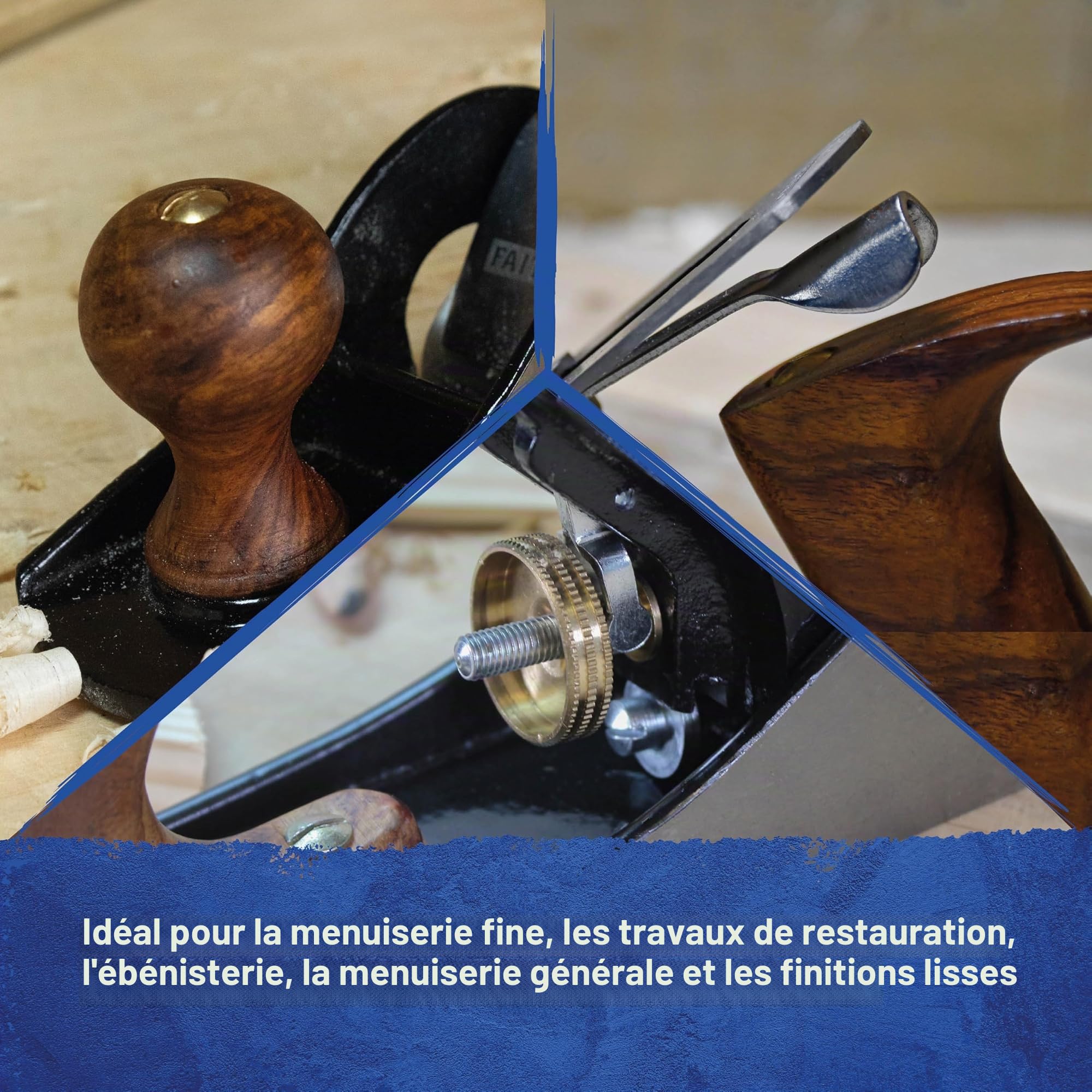 Rabot de finition Faithfull n° 3 – Rabot à bois en fonte usinée avec précision pour bois durs et tendres, ébénisterie, menuiserie et lissage