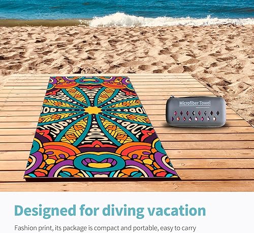 Miniatura 5 de Hiturbo Toalla de playa de microfibra, de secado rápido, súper toallas de baño, absorbentes y ligeras, manta de playa para piscina, ultra compacta,