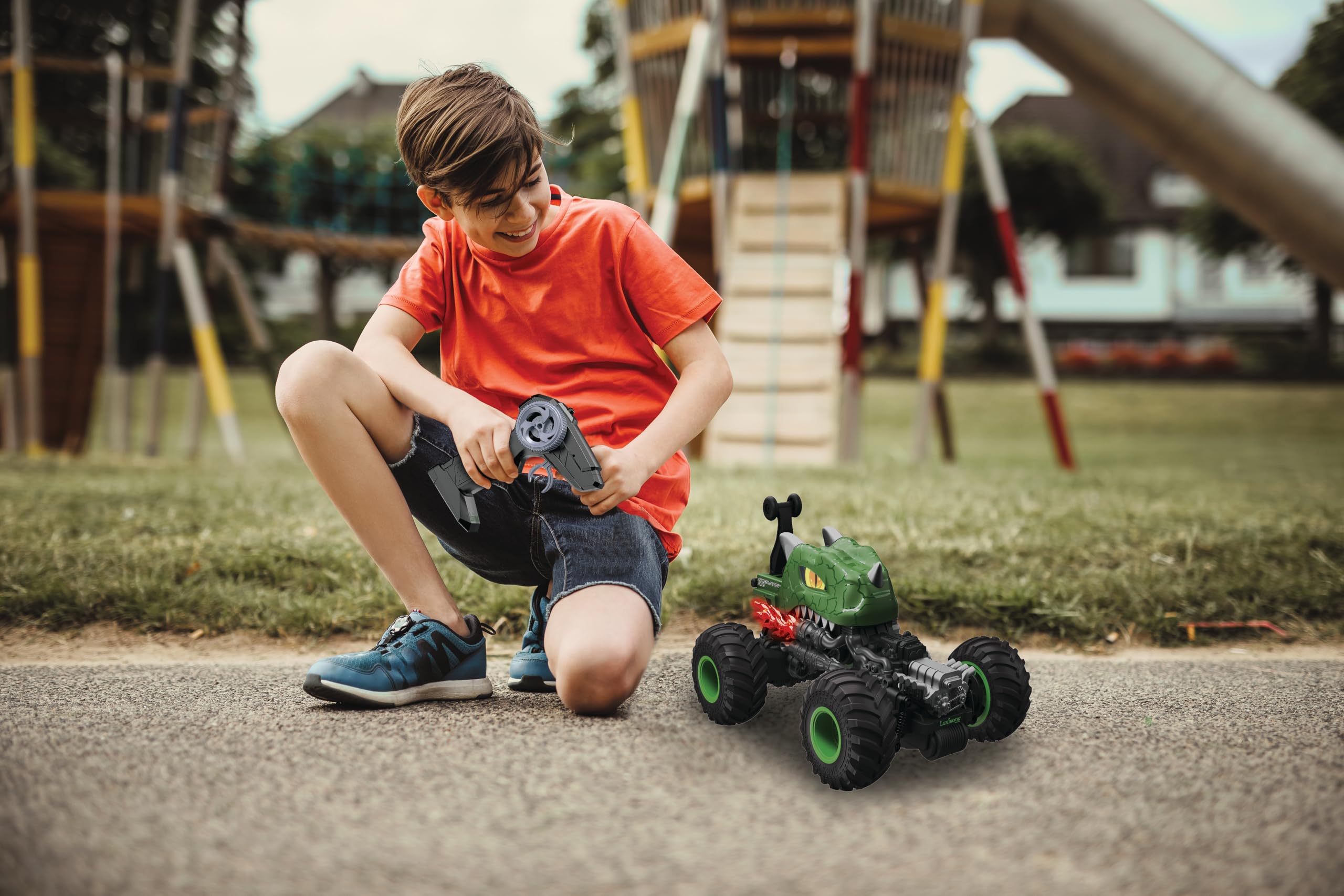 Lexibook, Coche RC Crosslander Dino, RC59DLXB | Giroscopio, acrobacias, efectos de luz, recargable