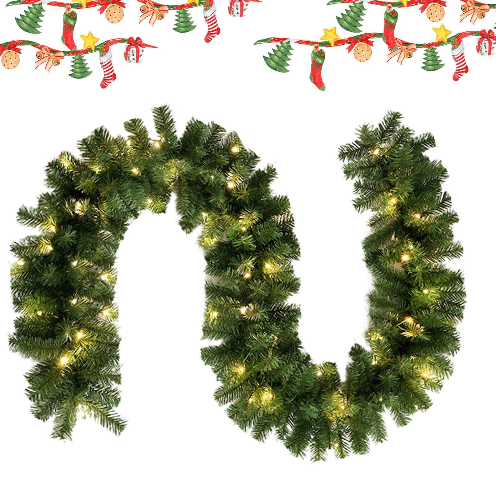 Ghirlanda natalizia con – 9,02 piedi Prelit per decorazione esterni/interni | Ghirlanda di festa illuminata per mantello, , scale, decorazione di Natale | 2,75 m Pre Illuminata Ghirlanda Natalizia Artificiale Verde Con Per Tavolo, , Mensola, Scale E Corri