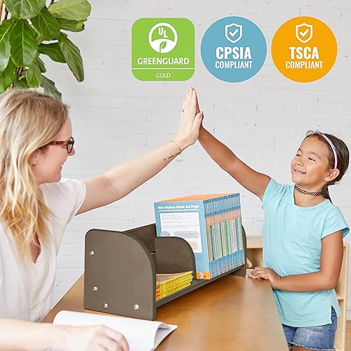 Miniatura 7 de ECR4Kids Exhibición de libros de mesa, ajustable, almacenamiento de biblioteca, lavado gris