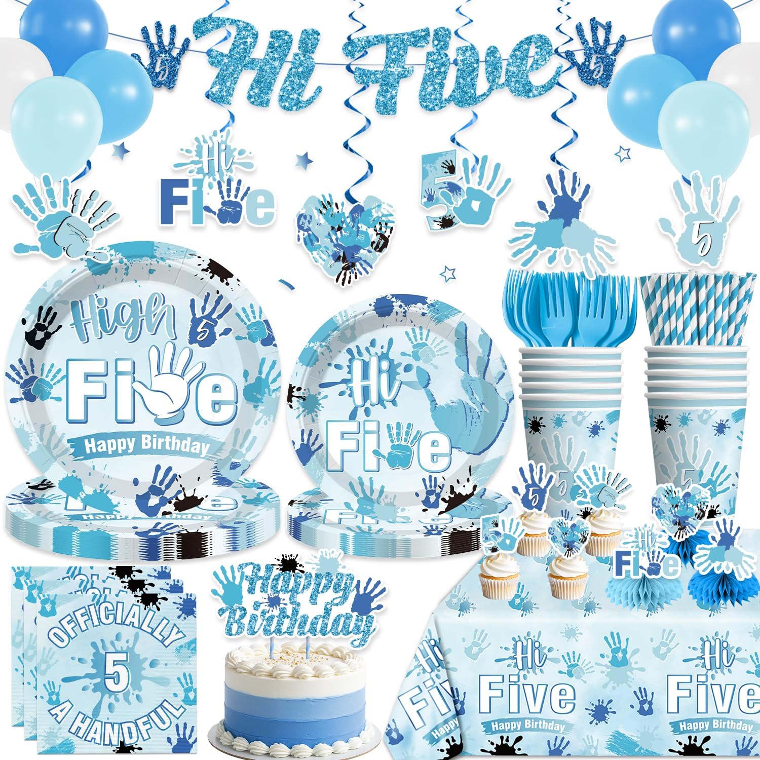 205Pcs Yingoto 5th Birthday Decorations for Boys Tableware Set, Serves 25