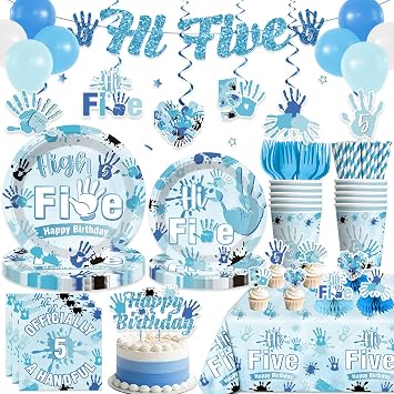 205Pcs Yingoto 5th Birthday Decorations for Boys Tableware Set, Serves 25
