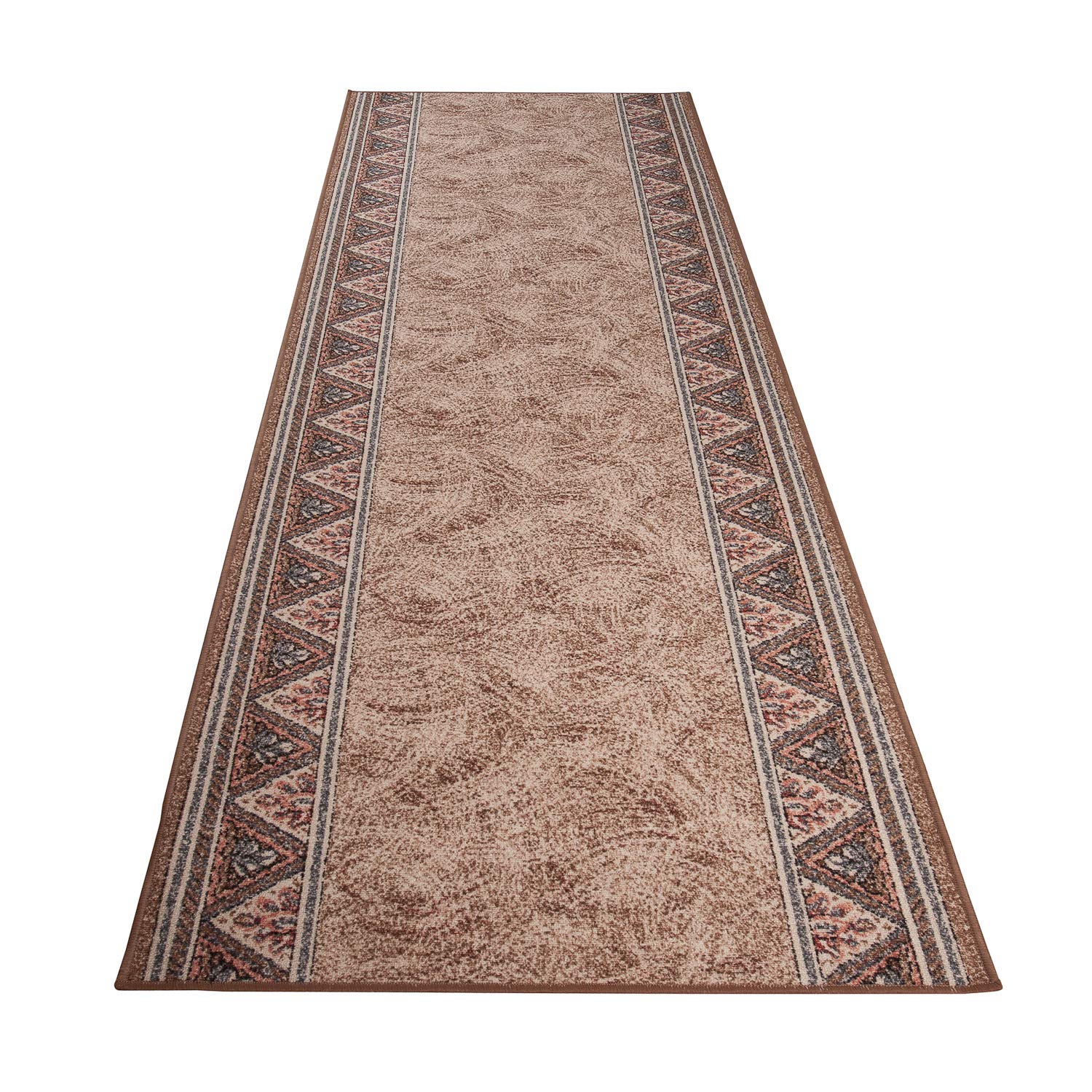 TAPISO Anti Rutsch Teppich Läufer rutschfest Brücke Meterware Oriental Floral Design Meliert Braun Beige Flur Küche Wohnzimmer 67 x 300 cm