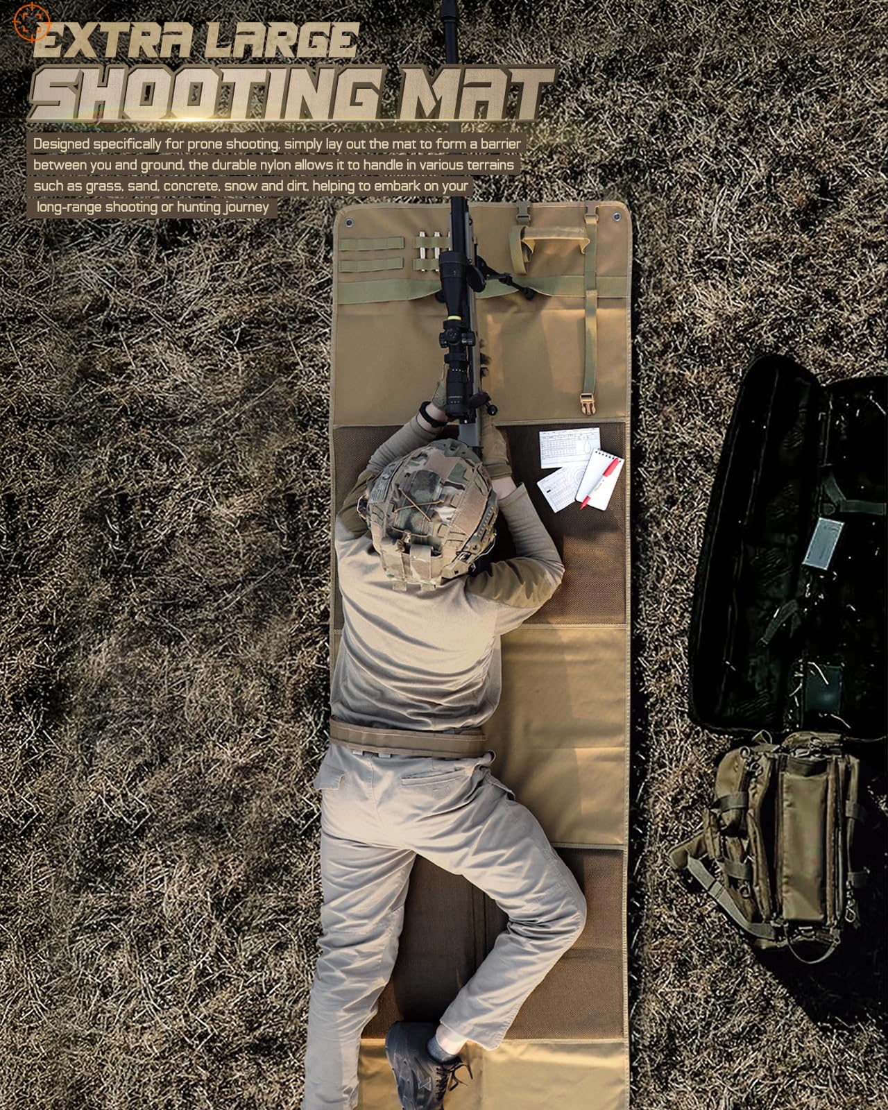 LIVANS Shooting Mat Prone Padded for Range Shooting, Tactical Shooting Pad Folded Shooter Blanket with Bipod Holder, for Hunting Outdoor Training Competition or Military Application | Extended Design